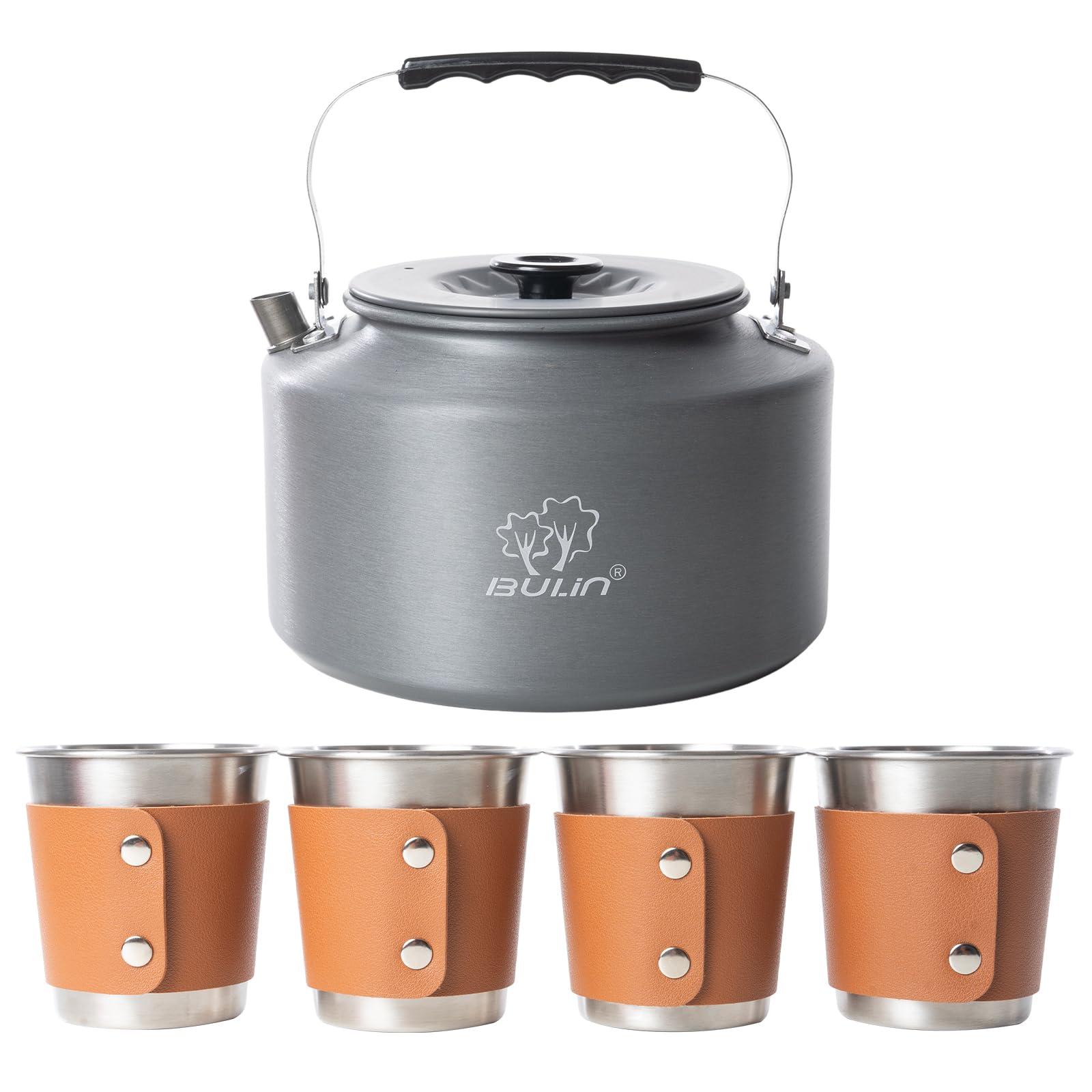 Bulin 2.2L Camping Kettle with 2&4 Stainless Steel Cups for Outdoor Camping Cookware Hiking Backpacking Kitchen Campfire and Picnic, Carrying Bag