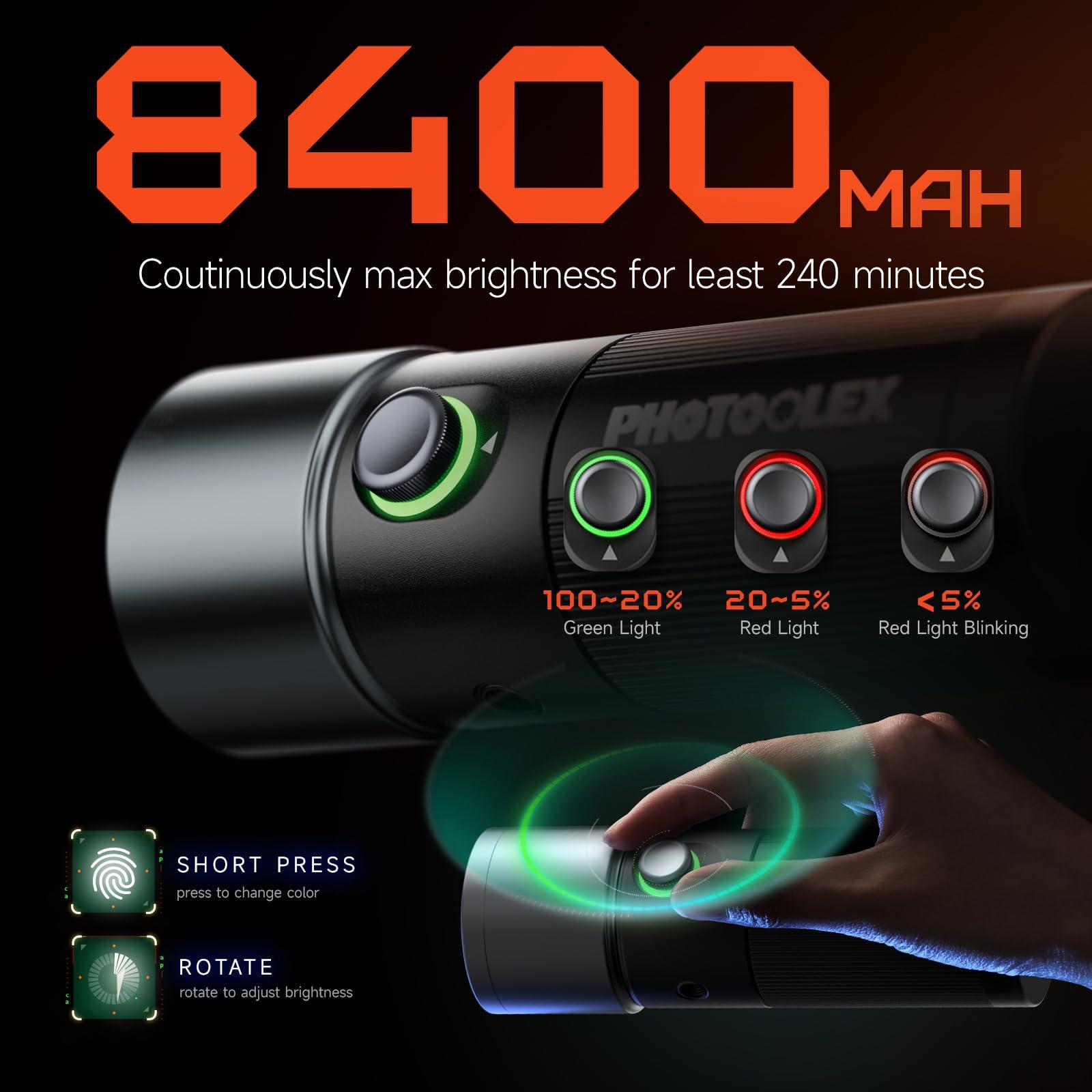PHOTOOLEX 4 Colors Photography Flashlight, 8400mAh Power Portable Spotlight for Photography, LED Flashlight Aluminum Alloy Light for Video Recording & Vlogging, Sunset Light Rechargeable Flashlights - Image 5