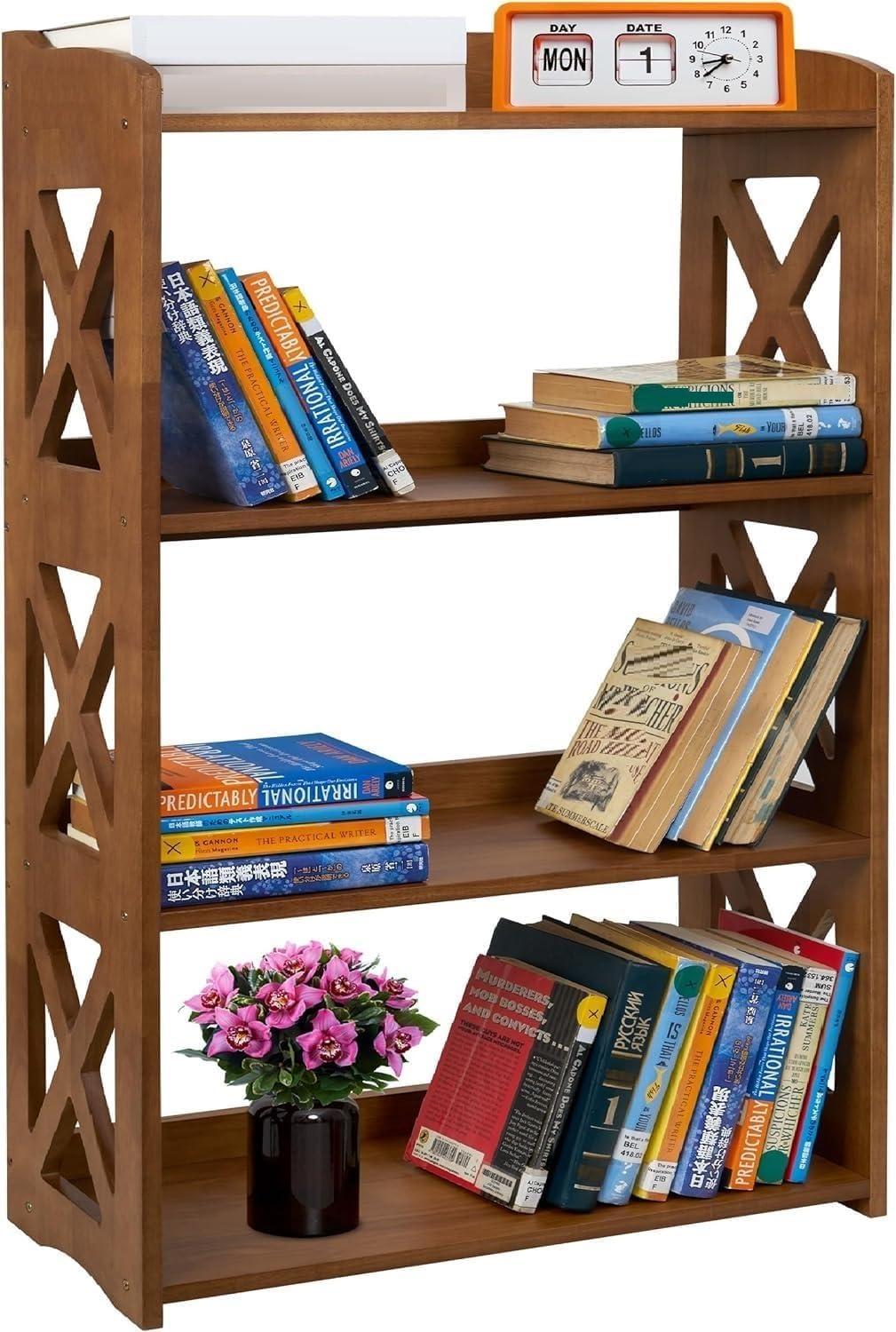 YCICI Open Book Shelf, 4 Tier Bookcase, Small Bookshelf, Wooden Book Shelf Kitchen Shelf, Freestanding Display Storage Shelves for Bedroom, Living Room and Office (Brown)