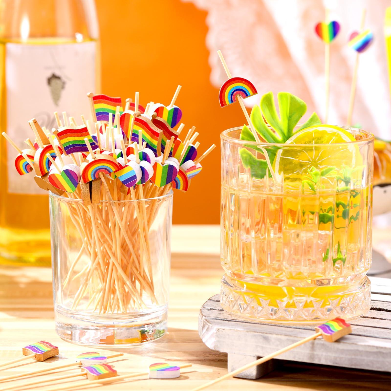 Blushtier 400 Pcs Rainbow Cocktail Picks 4.7 Inch LGBT Pride Bamboo Toothpicks for Appetizers Food Drinks Gay Pride Cocktail Skewers for LGBT Theme Party Supplies - Image 2