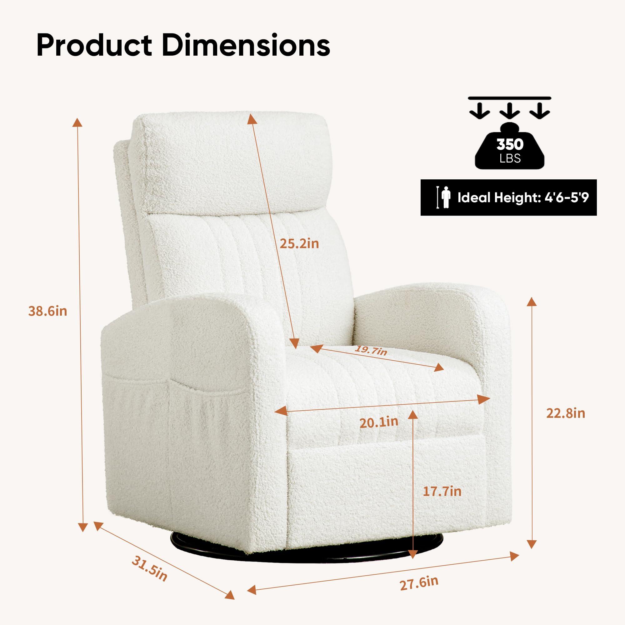 AEMEIOS Swivel Glider Rocking Chair, Boucle Swivel Rocker Chair for Nursery, Morden Gliding Nursing Chairs with High Back for Living Room, Bedroom,Teddy White - Image 2