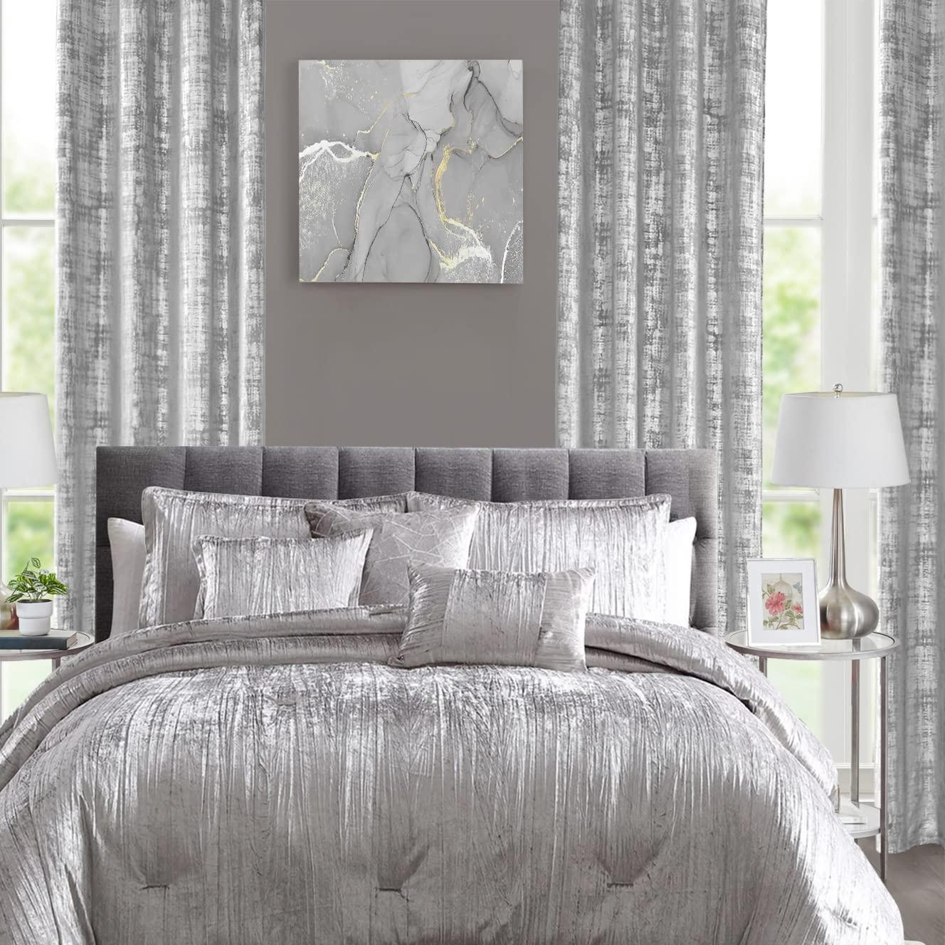Light Silver Gray Velvet Curtains 96 Inches Long for Living Room 2 Panel Set Shimmer Glitter Shiny Abstract Textured High End Chic Luxurious Fancy Decorative Curtain for Bedroom 52x96 Inch Length - Image 5