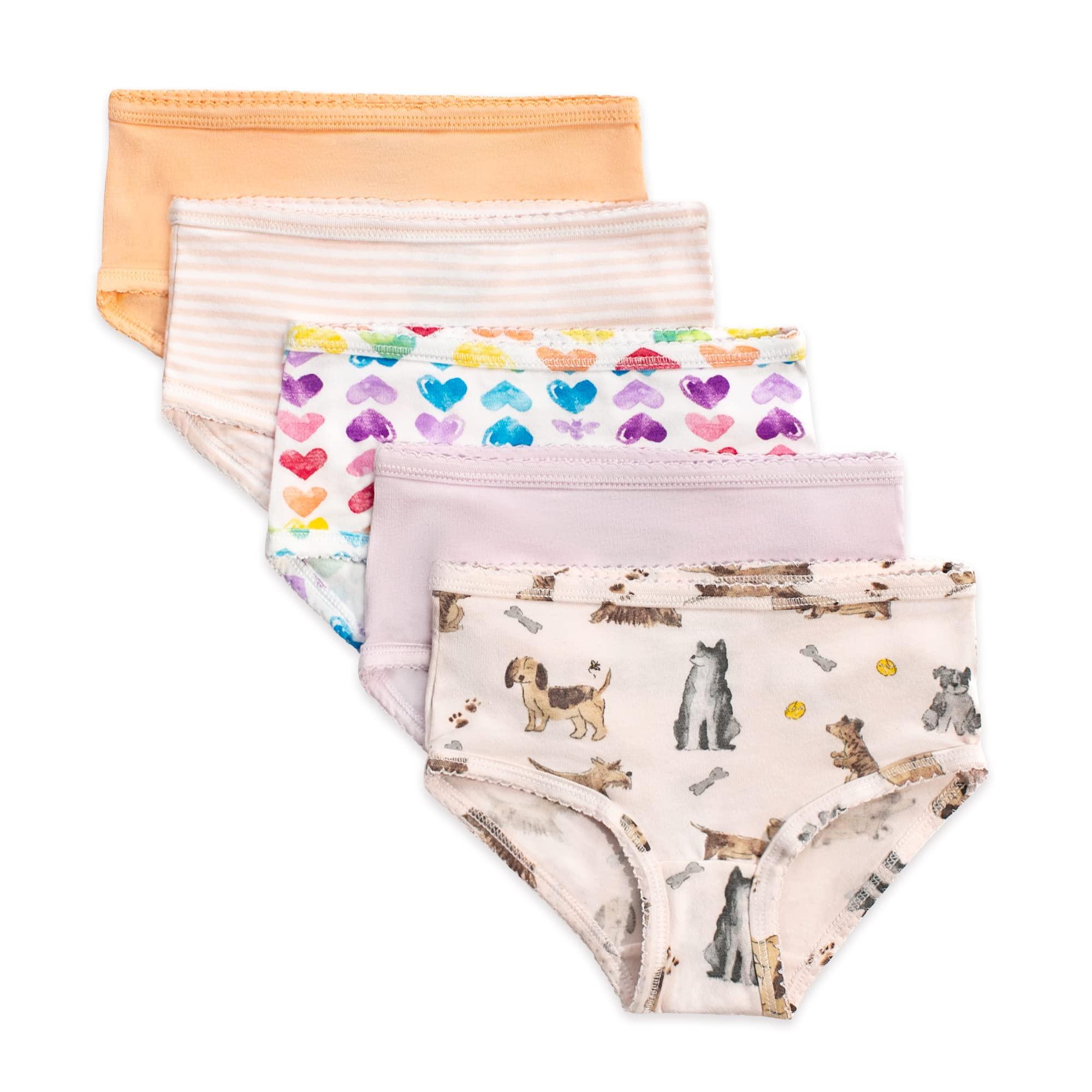 Burt's Bees Baby Toddler Girls' Underwear Set of 5 - Solids, Stripes,Prints, Tag-Free with Sizes for 2T to 8 Years Old