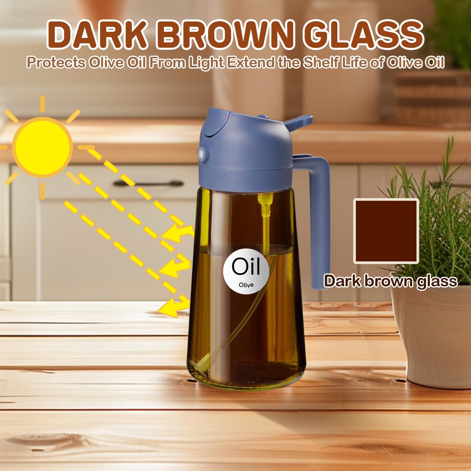 YARRAMATE 16oz/470ml Dark Brown Oil Sprayer for Cooking with Stickers, Food-grade Premium 2 in 1 Olive Oil Dispenser Bottle for Kitchen Gadgets, Air Fryer, Salad, Frying, BBQ (Navy) - Image 4