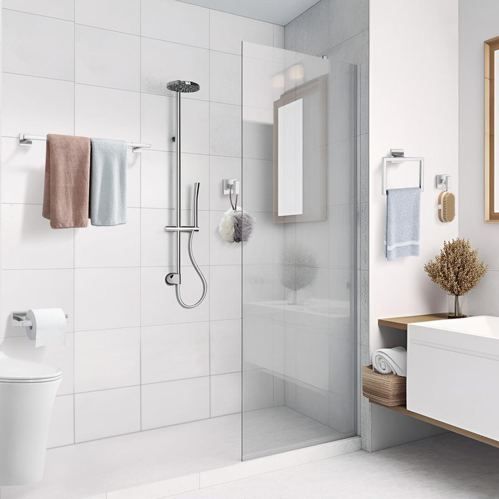 TQKAG 5-Piece Bathroom Hardware Set Brushed Nickel Classic Wall Mounted SUS304 Stainless Steel Bathroom Accessories Set 23.6" Towel Rack for Bathroom, Brushed Nickel - Image 2