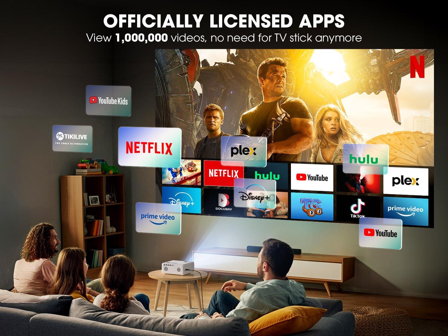 [Netflix Officially/Dolby Audio] Smart Projector with WiFi and Bluetooth, VIZONY Native 1080P Projector with Apps Built in Netflix, Youtube, Hulu, Disney+, Portable Mini Projector for Indoor/Outdoor - Image 2