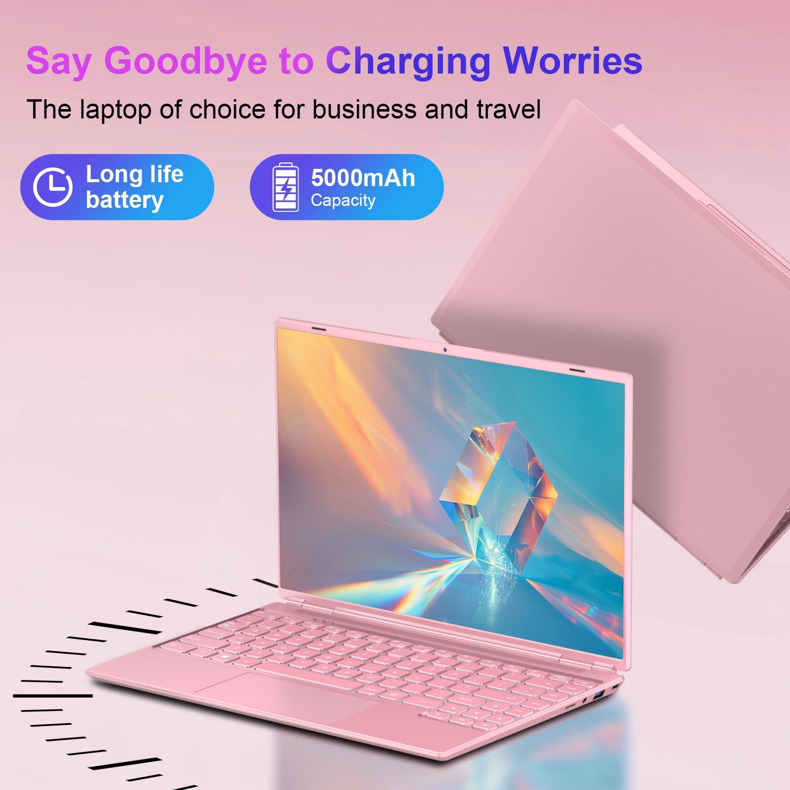 NOTODD Laptop 14" 8GB+256GB SSD Celeron N5095 Up to 2.9 GHz Win 11 Laptop Support 512GB TF 1TB SSD Expand Notebook Support 5G WiFi丨BT 4.2丨Cooling Fan丨1920*1200丨Mouse and Keyboard Protector-Pink - Image 4