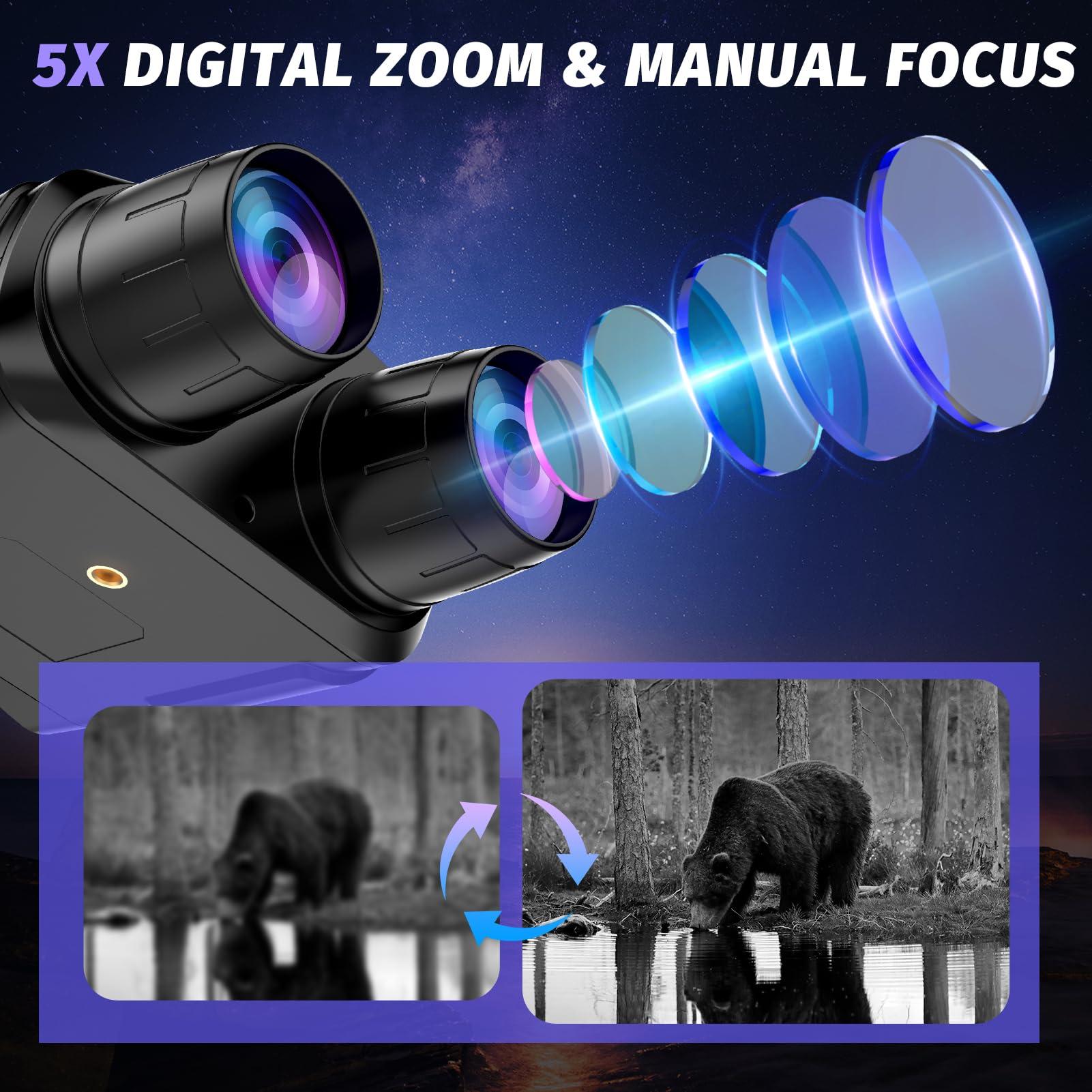 Night Vision Goggles - 4K Night Vision Binoculars with 5000mAh Rechargeable Battery, 32GB TF Card can Save Photo and Video, 3'' HD Screen for Camping & Security, Black - Image 6