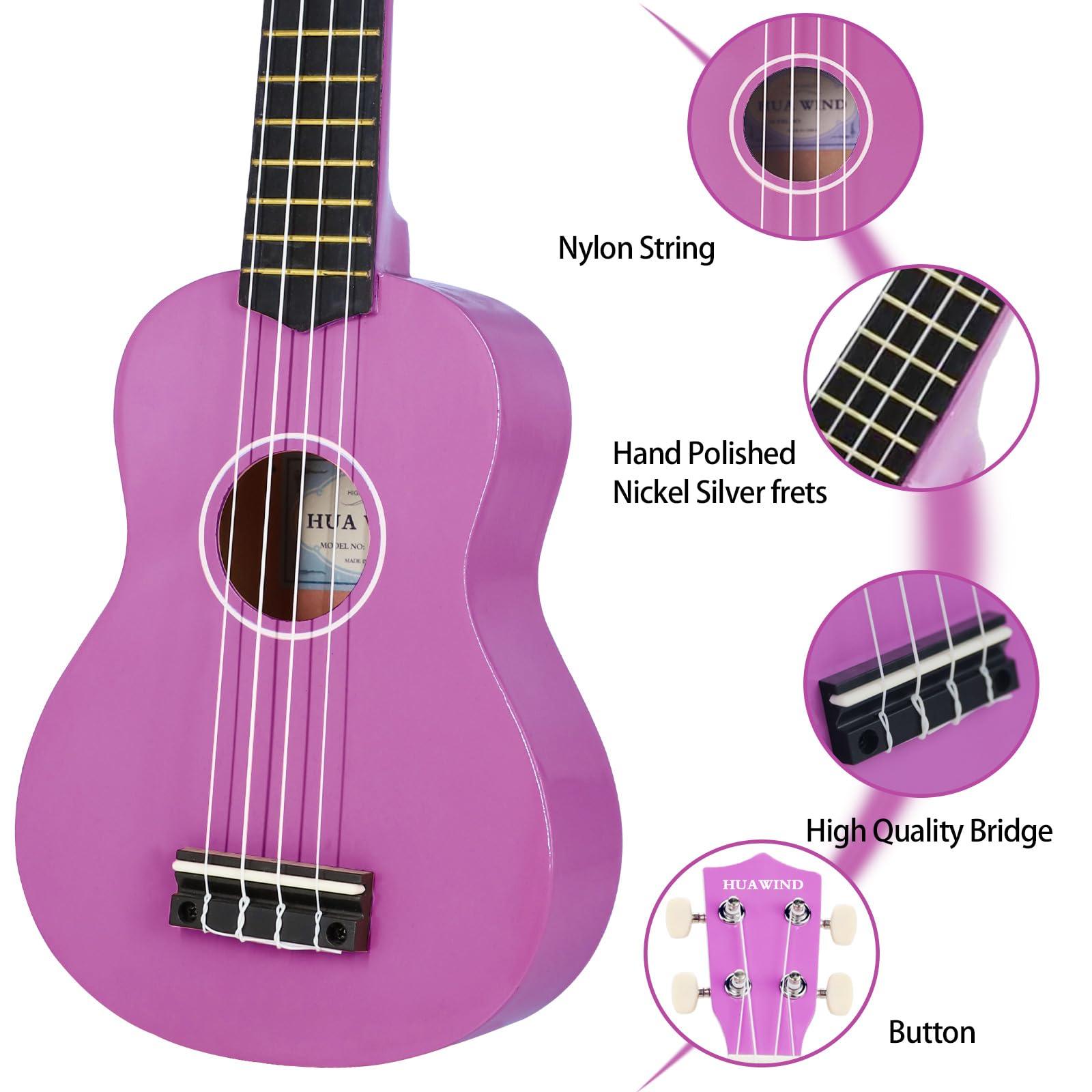 HUAWIND Ukulele, 21 inch Soprano Ukulele For Beginners, Hawaii Ukelele Four String Wood Uke for Starter (Violet) - Image 6