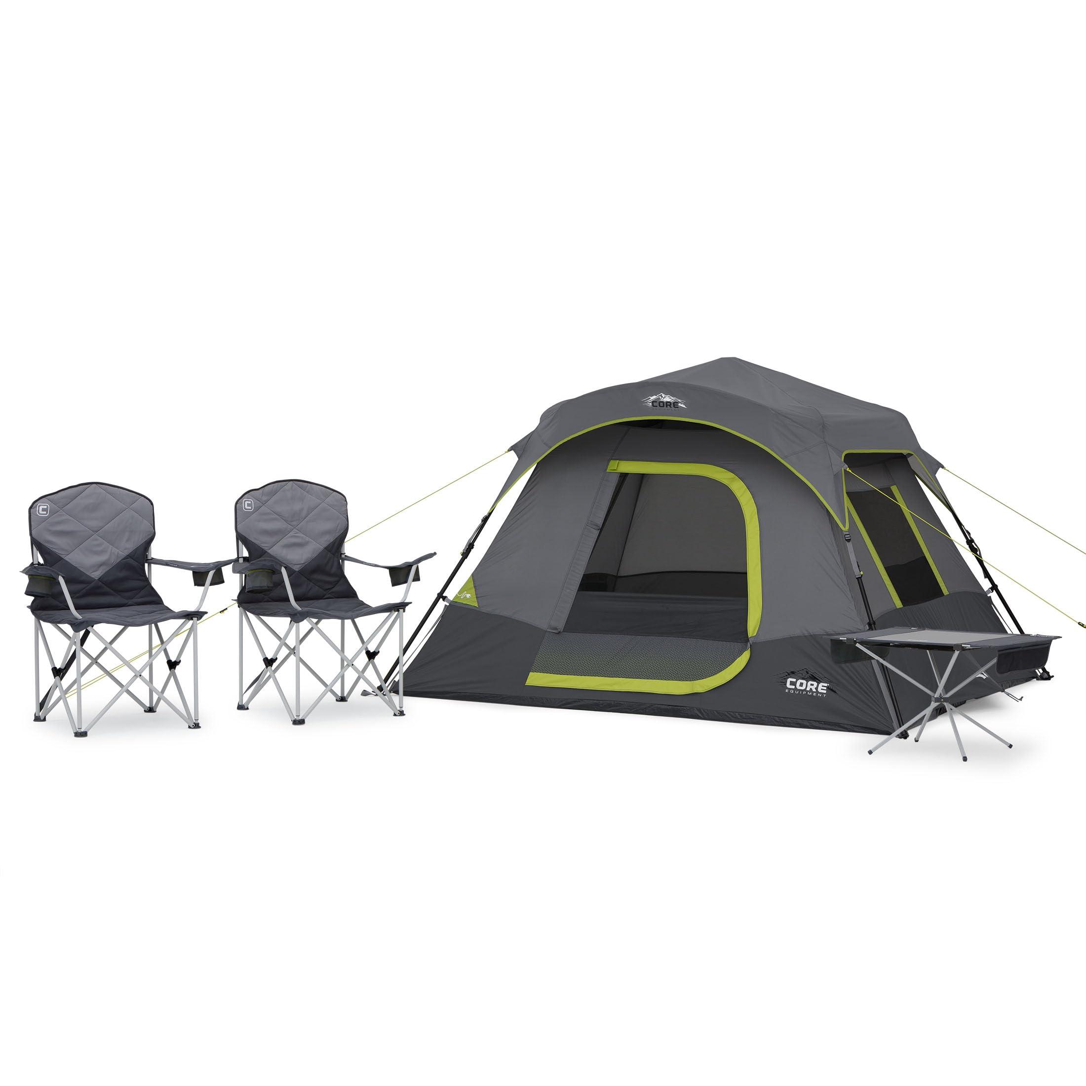 CORE 4 Person Instant Cabin Tent Camping Set | Includes 1 Pop Up Tent with 60 Second Setup, 1 Outdoor Table & 2 Camp Chairs | Perfect for Family Car Camping with Included Carry Bag