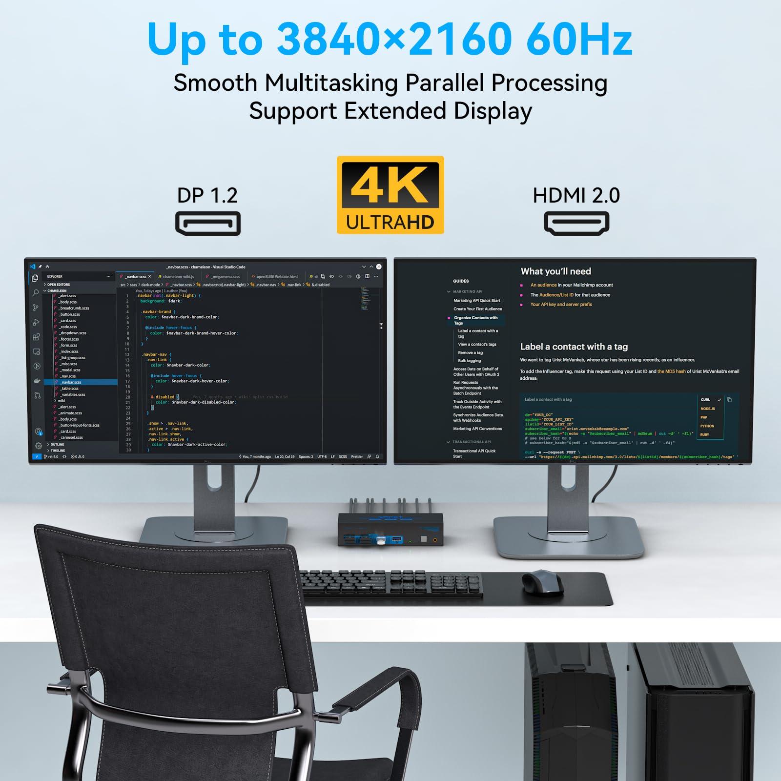 HDMI Displayport KVM Switch 2 Monitors 2 Computers 4K@60Hz DP KVM Switcher Dual Monitor for 2 Computers Share 2 Screens and 4 USB 3.0 Ports Support Extended/Copy Mode with Desktop Controller - Image 6