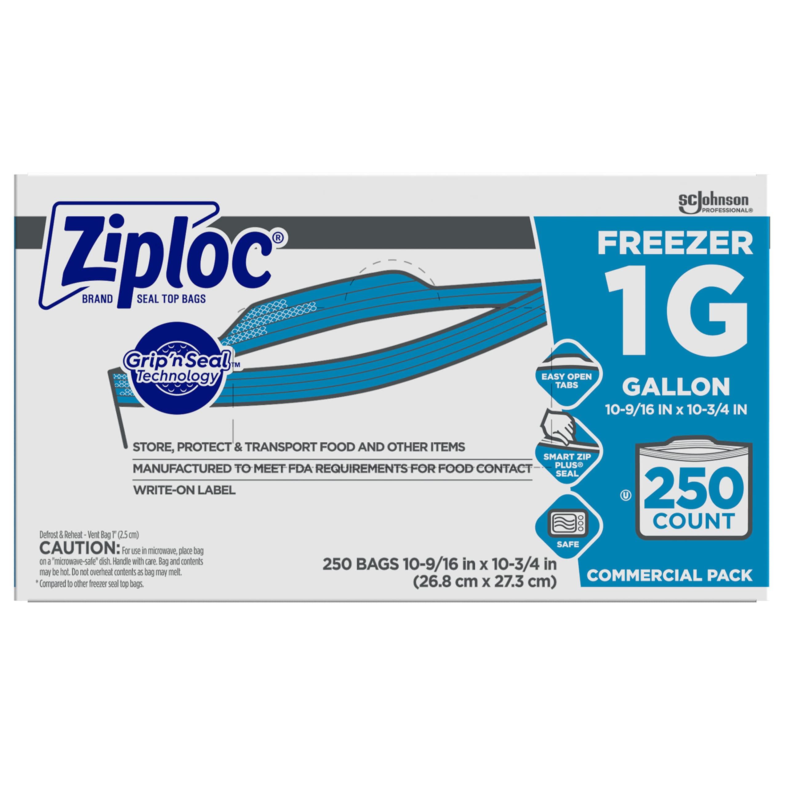 Ziploc Gallon Food Storage Freezer Bags, Grip 'n Seal Technology for Easier Grip, Open, and Close, 250 Count (Pack of 8, 2000 Count Total)