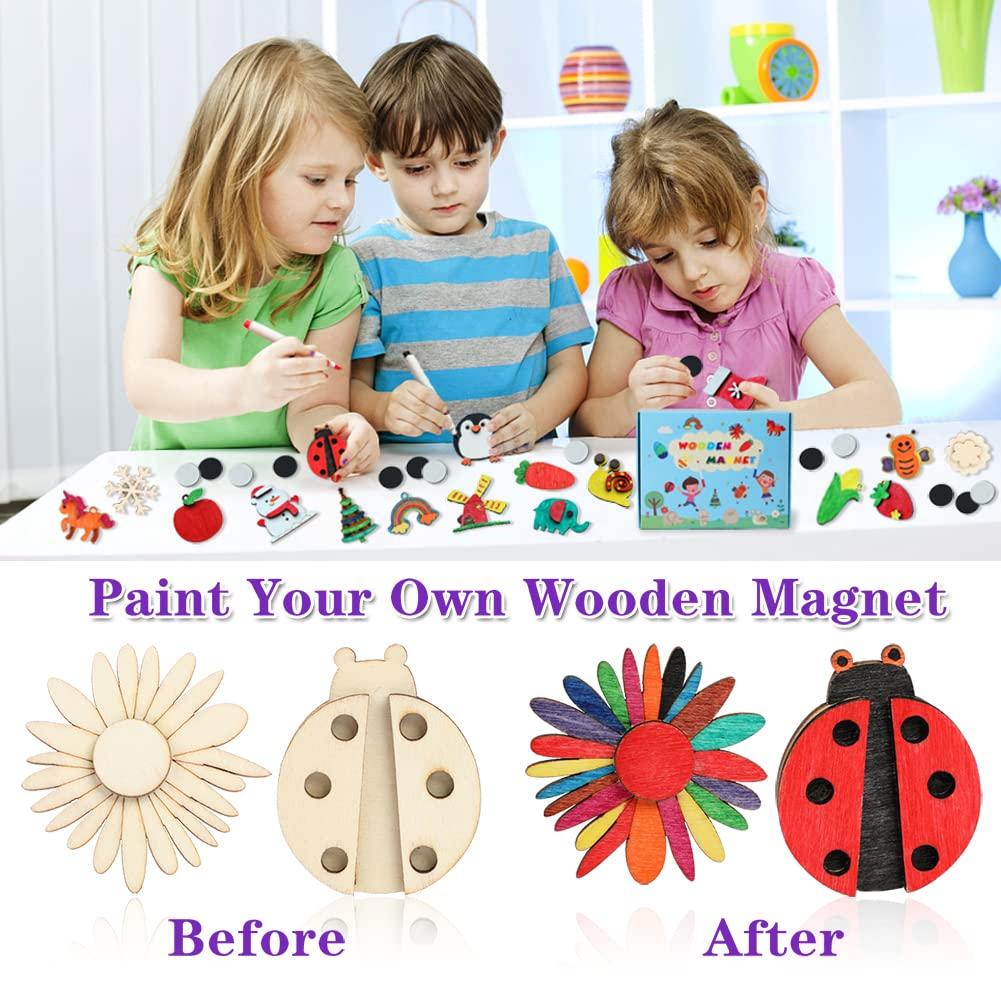 Worgree DIY Wooden Magnets, 36 pcs Wooden Art Craft Supplies Painting Kit for Kids Party Favors for Boys Girls Ages 4-8 8-12 Birthday Easter Crafts Gifts Toys Basket Goodie Bag Stuffers - Image 4