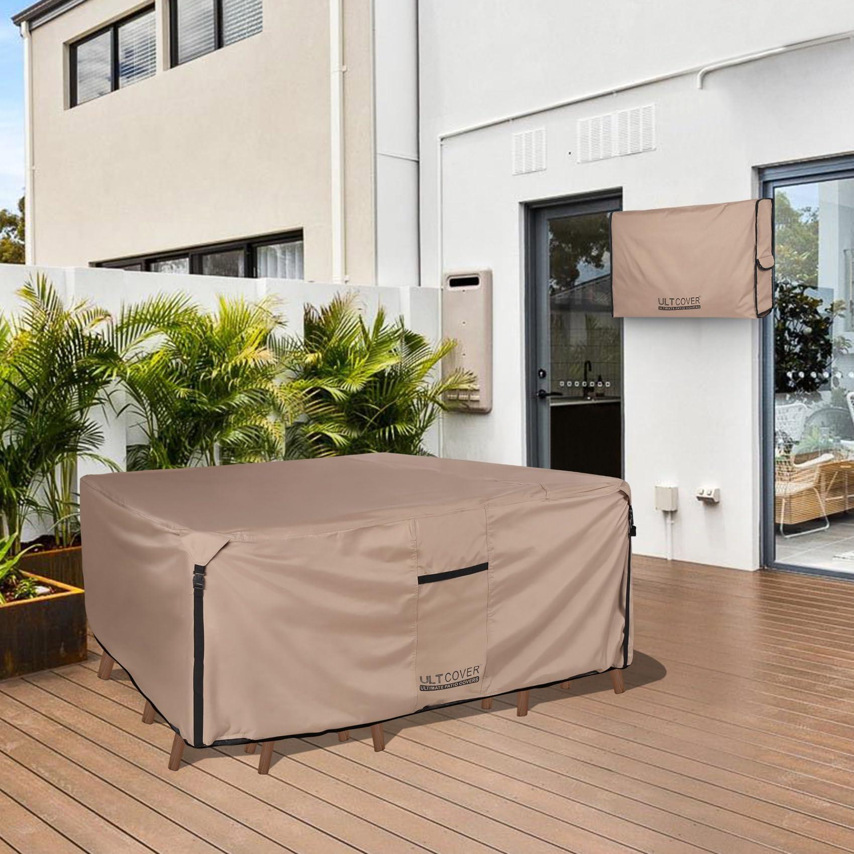 ULTCOVER Rectangular Patio Heavy Duty Table Cover - 600D Tough Canvas Waterproof Outdoor Dining Table and Chairs General Purpose Furniture Cover Size 111L x 74W x 28H inch - Image 2
