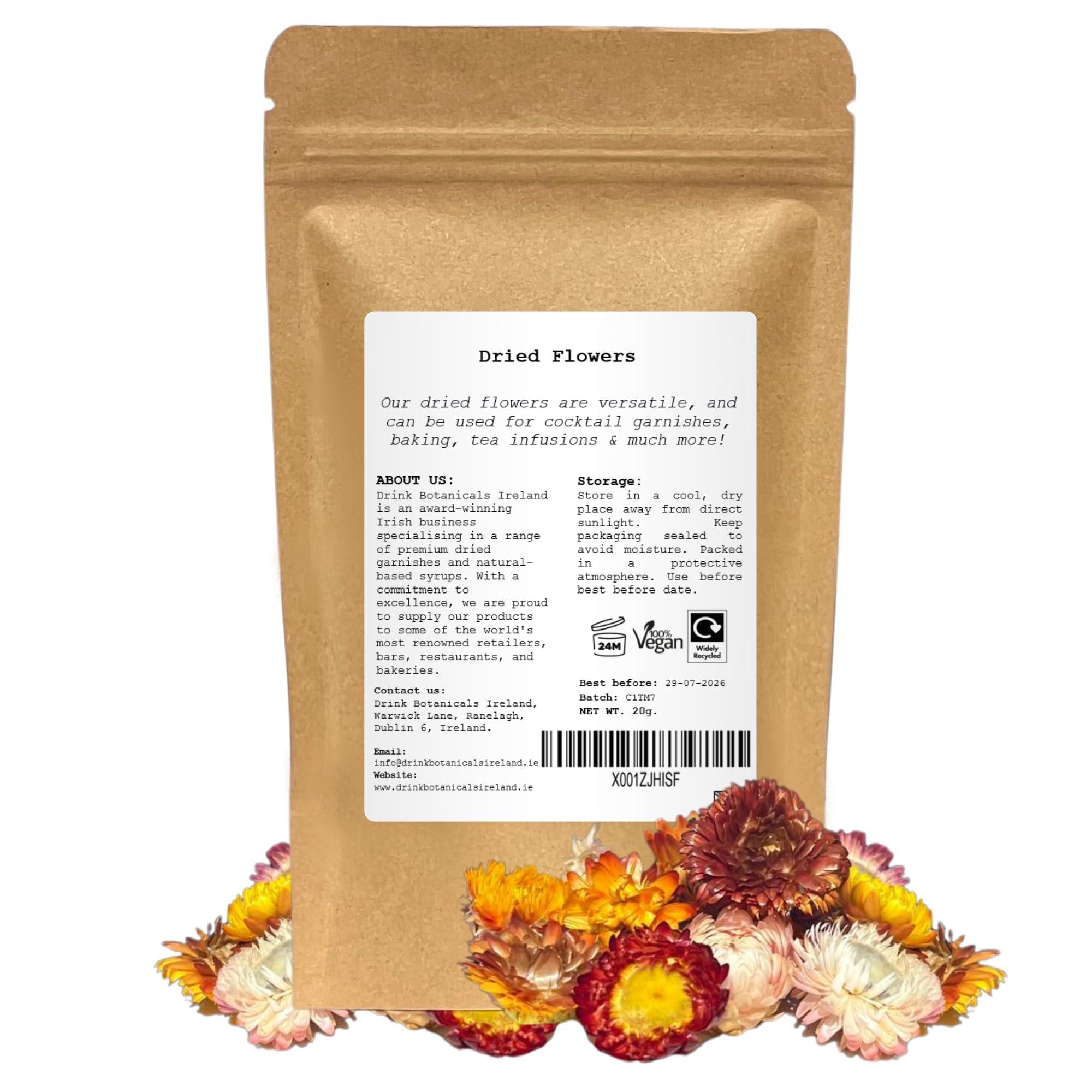 Food Grade Dried Mixed Flowers | 20+ Flowers | 100% Natural | Dried Flowers | Cocktail Toppers | for Garnishing Cocktails, Cake Decoration, Tea Infusions | 20 Grams, 0.7 oz | Drink Botanicals Ireland - Image 3