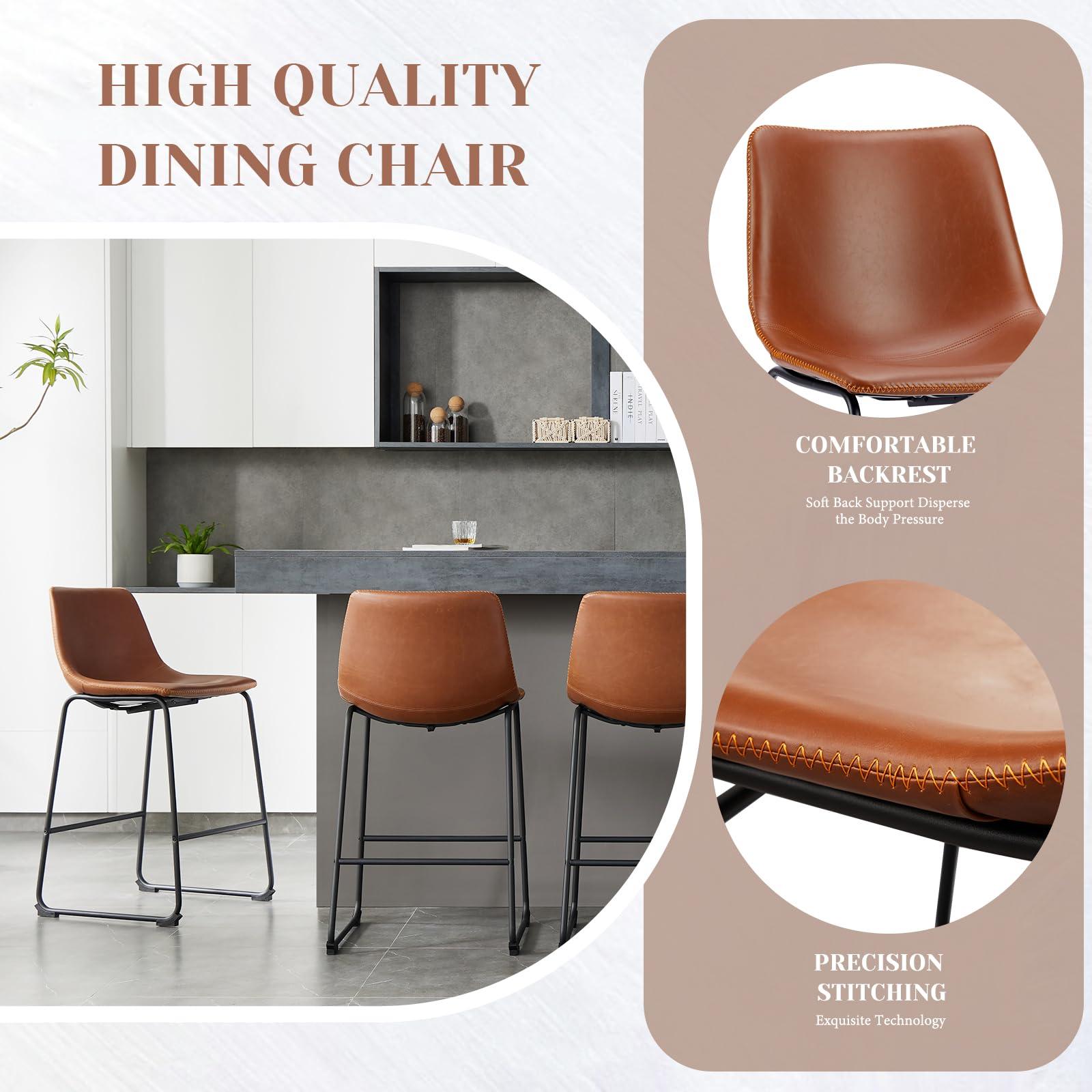 Sweetcrispy Counter Height Bar Stools Set of 2, 26 inch Leather Barstools Modern Bar Stools with Back, Counter Stool Armless Bar Chairs with Metal Legs, Footrest, Brown - Image 5