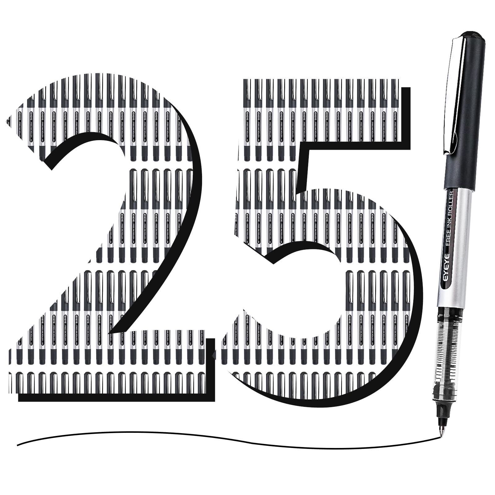 EYEYE 0.5mm Black Rollerball Pens 25 Pack, Extra Fine Point Roller Ball Pen Quick Dry, Liquid Ink Pens Fine Point Smooth Writing Pen for Journaling, Note Taking, Office, School Supplies - Image 3