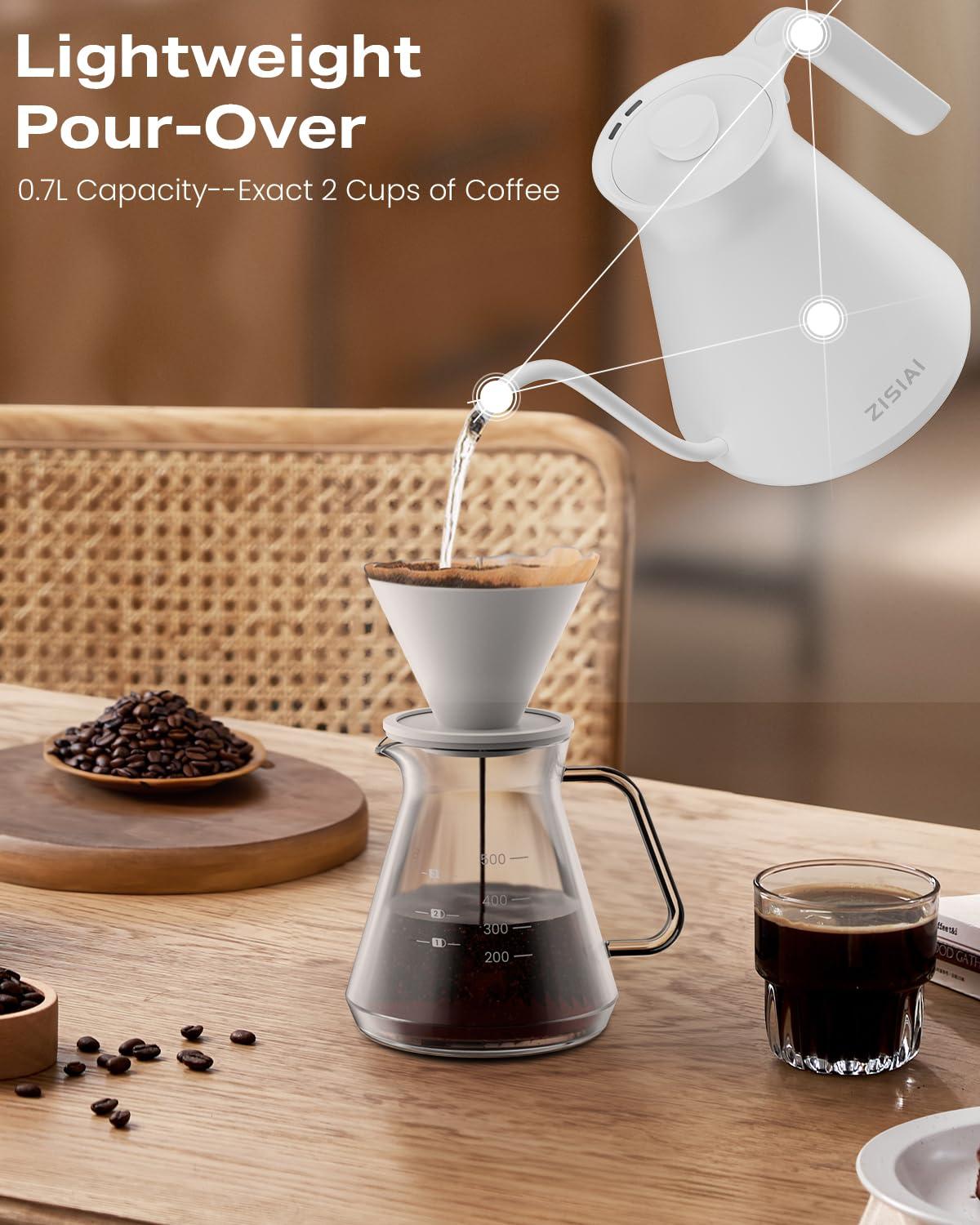 ZISIAI Gooseneck Electric Kettle, Electric Tea Kettle,Goose Neck Kettle Pot with AI Control, Stainless Steel Inner, Quick Heating, for Pour Over Coffee, Brew Tea,0.7L White - Image 3