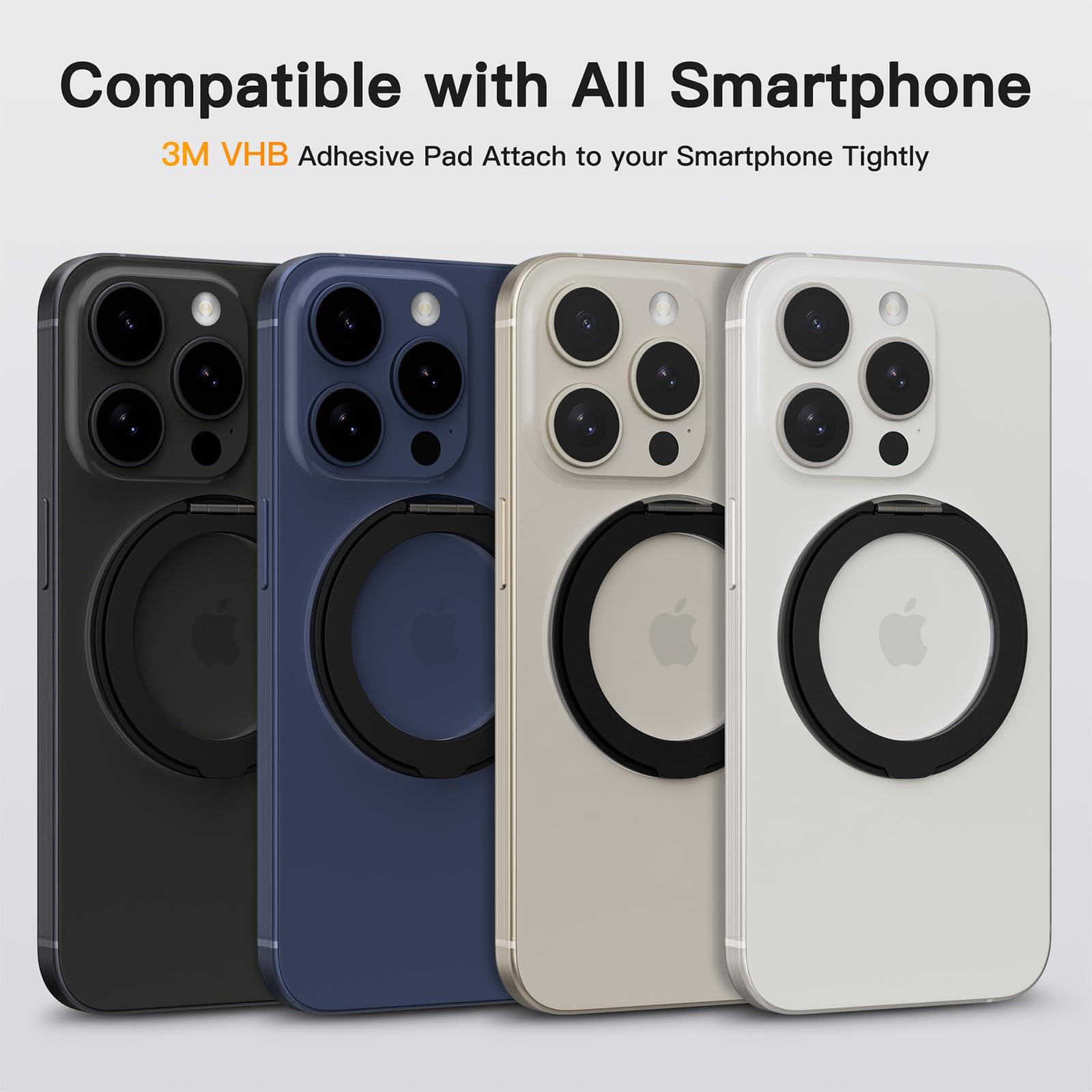 COOLQO 4Pcs 360 Spin Cell Grip Ring Phone Stand [Upgrade Gear Hinge Stress Anxiety Relief] Magnetic Holders for Your car Accessories Desk Mount Compatible with iPhone All Smartphones, Black - Image 2