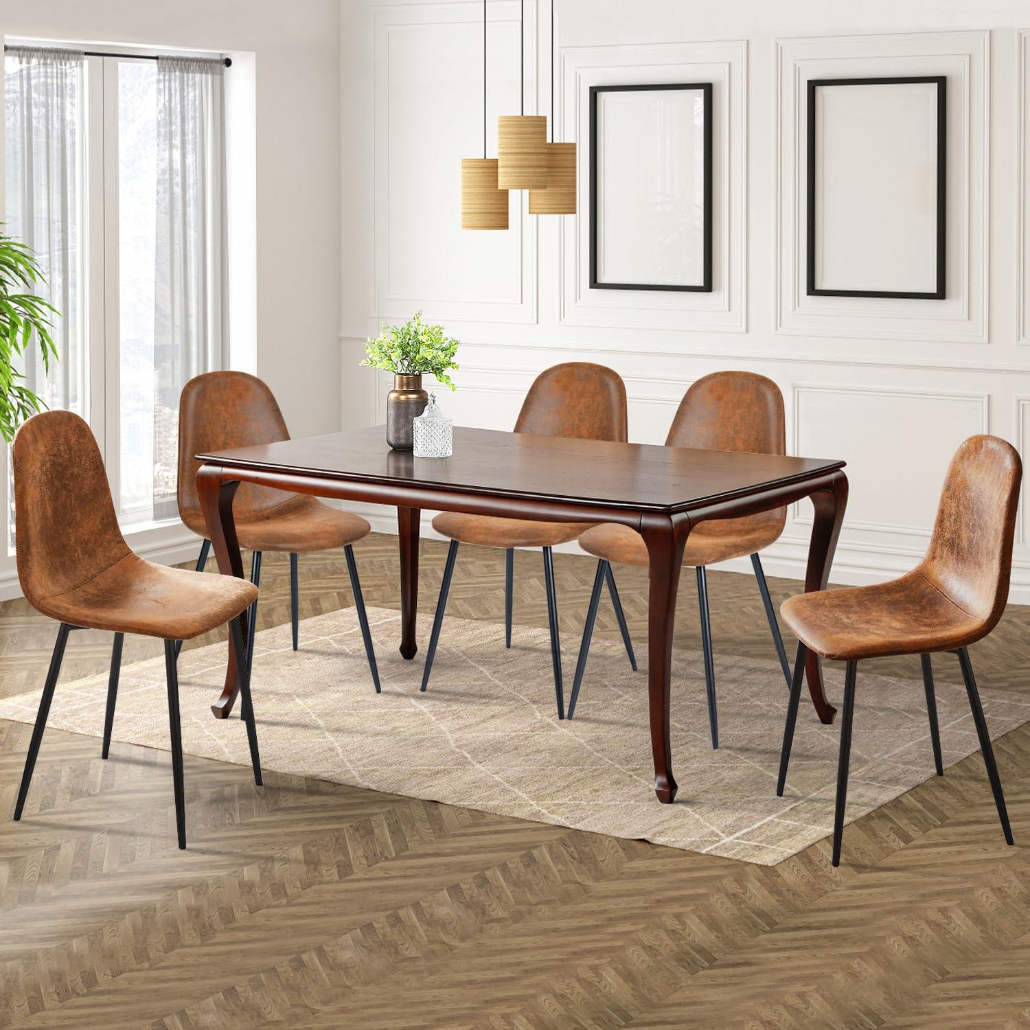 FurnitureR Dining Chairs Comfortable Upholstered Side Seating Armless for Home Kitchen Bedroom Living Room Guest Restaurant Cafe (Brown, Set of 6) - Image 2