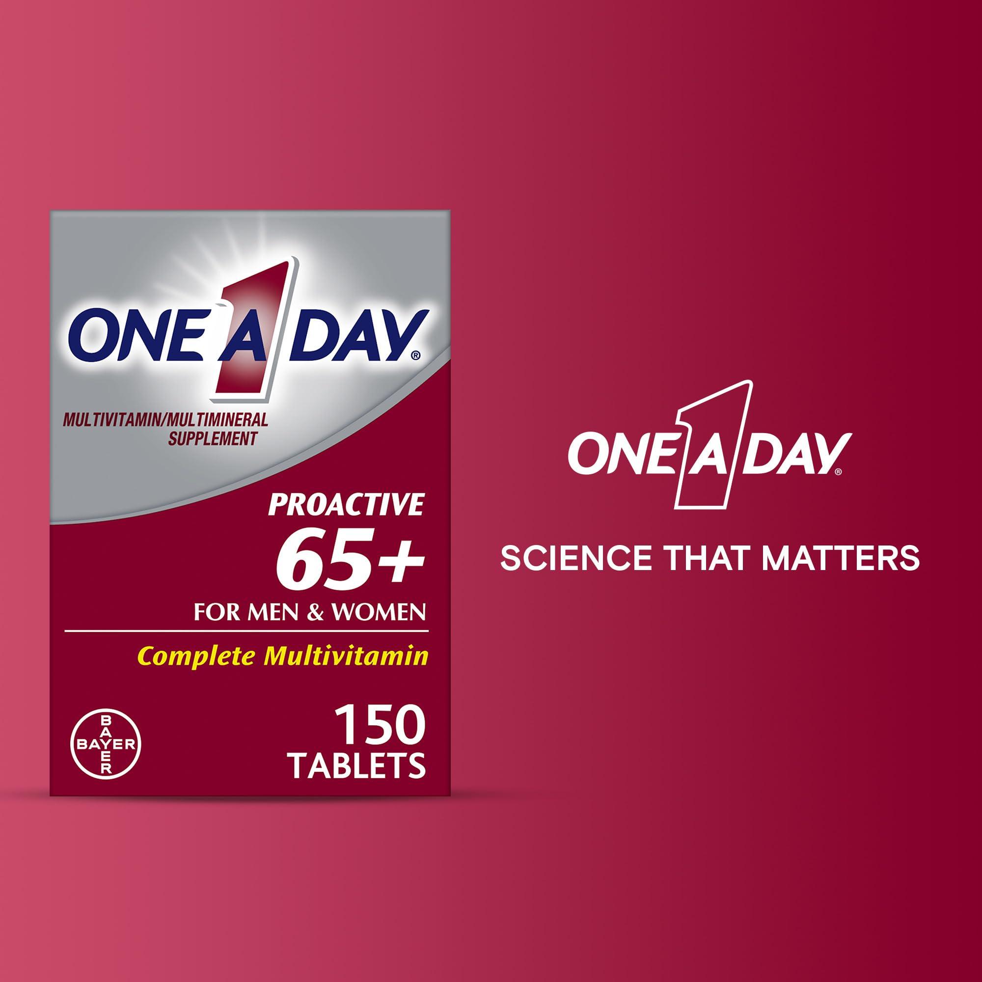 One A Day Proactive 65+, Mens & Womens Multivitamin, Supplement with Vitamin A, C, D, and Zinc to Support Bone Health & Cell Health, Calcium, Folic Acid, Tablet 150 Count - Image 7