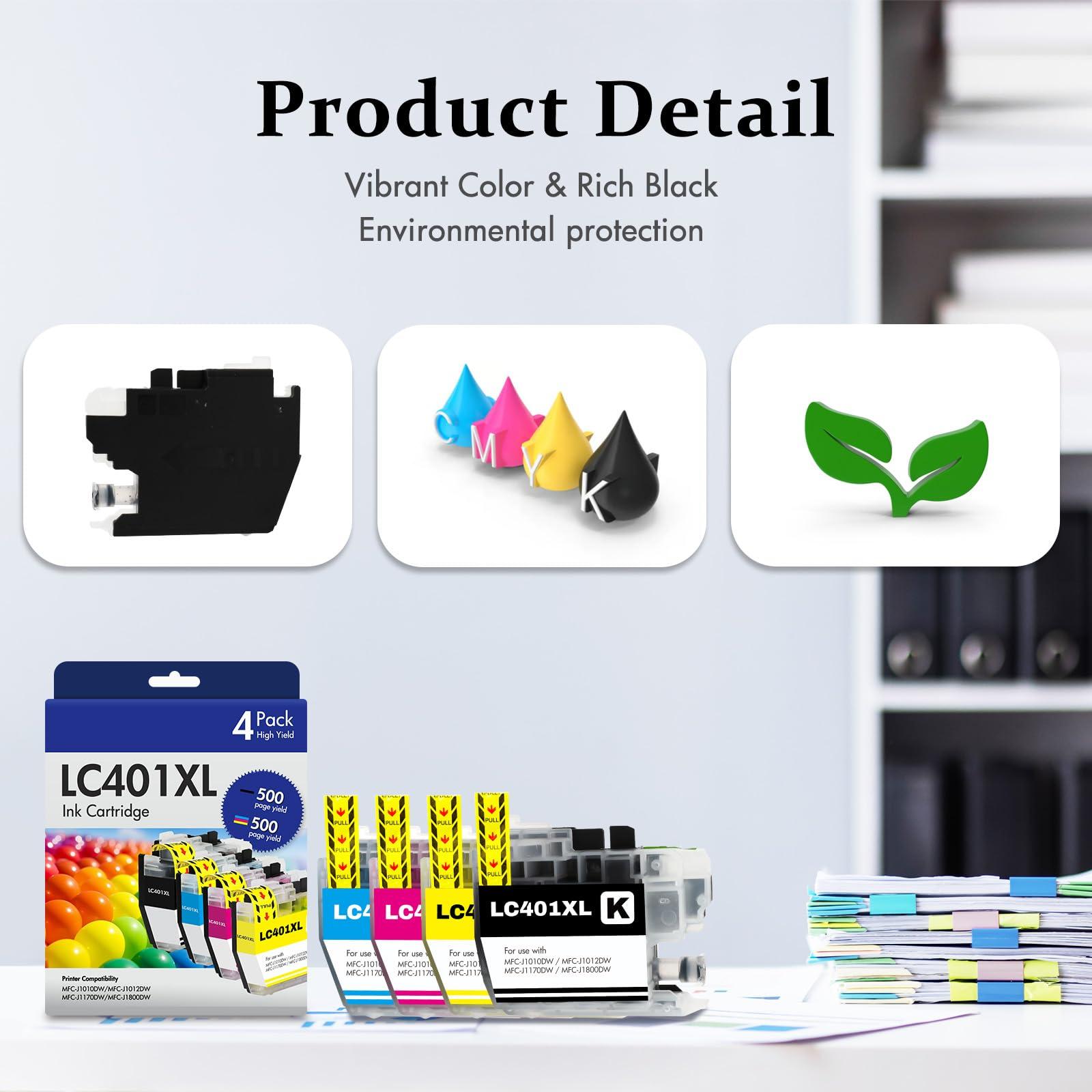 LC401 MFC-J1010DW LC401XL Ink Cartridges for Brother Printer LC 401 401XL for MFC-J1010DW MFC-J1170DW MFC-J1012DW MFC-J1800DW MFC J1010DW - 4 Pack High Yields Black Cyan Magenta Yellow - Image 7