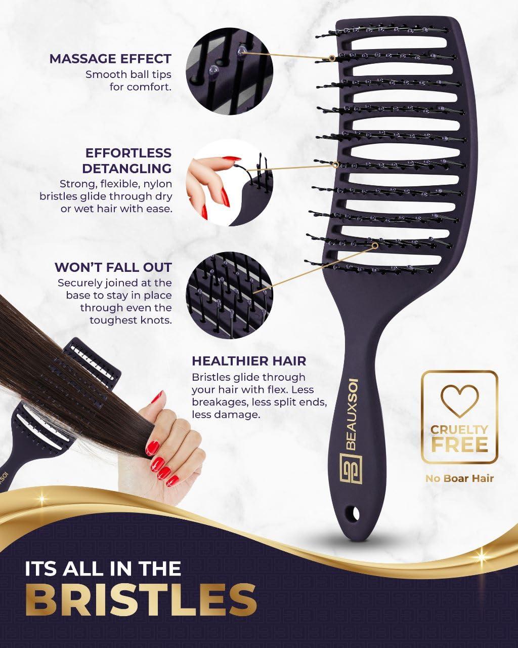 BEAUXSOI Vented Detangling Brush for Wet or Dry, Thick, Coily, and Curly Hair | Curved Vent Brush for Blow Drying - Image 2