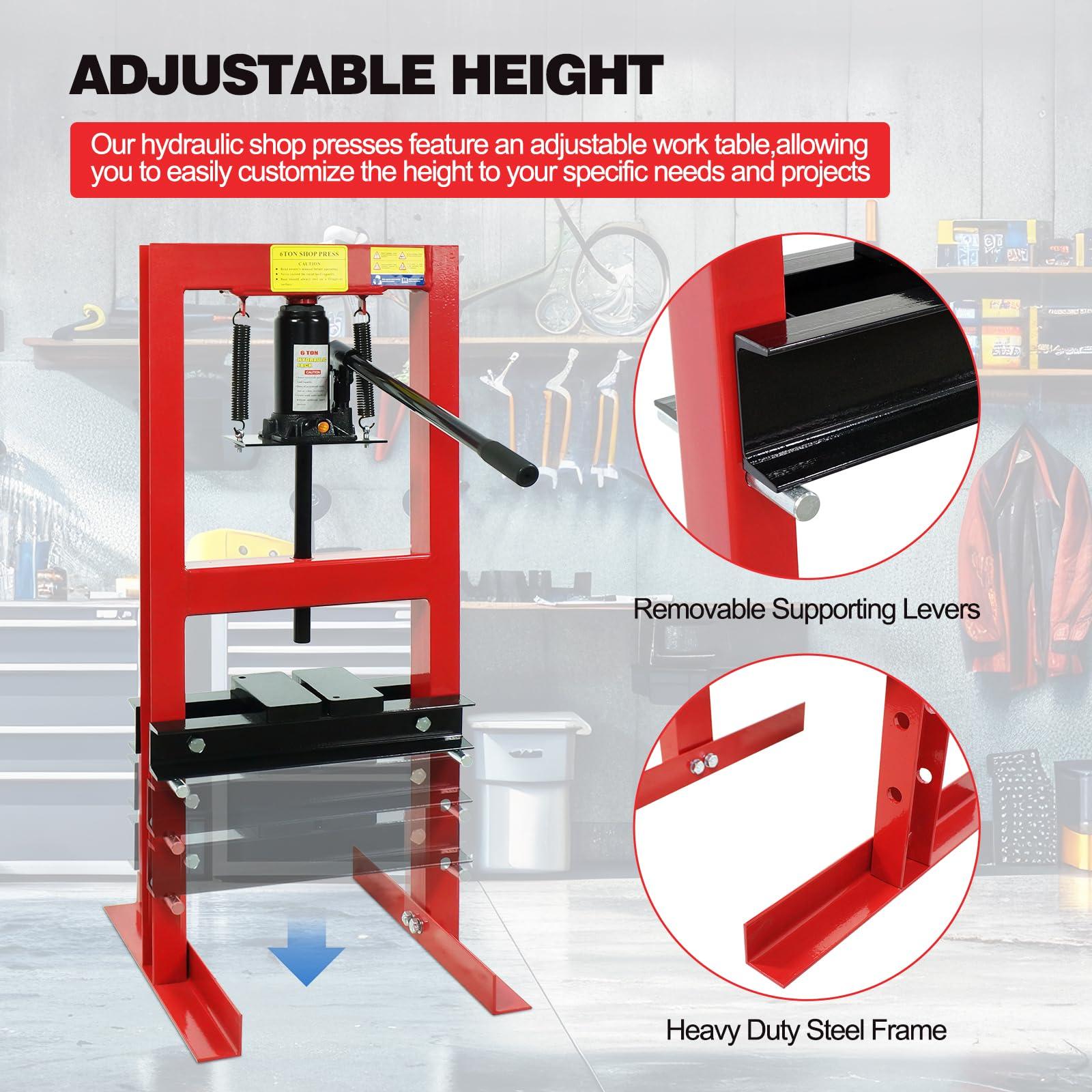 6 Ton Hydraulic Press - Adjustable Height H-Frame Heavy-Duty Shop Press with Press Plates | Benchtop & Floor Hydraulic Press for Gears, Bearings, and Metalworking | Easy to Operate, Red - Image 7