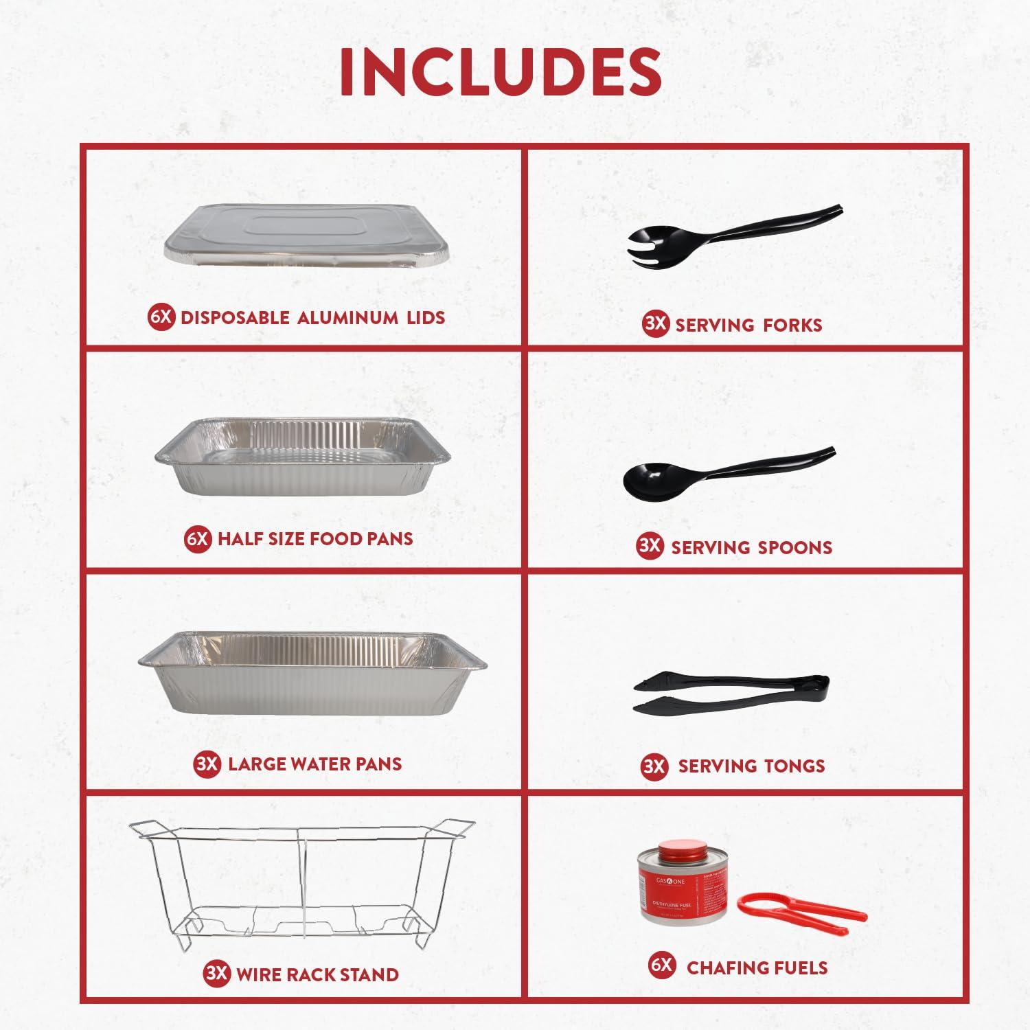 Large Full Size 33-Pcs Disposable Chaffing Buffet with-Covers, Utensils, Fuel Cans – Premium Chafing Dish Set for Events, Parties, Catering - Image 4