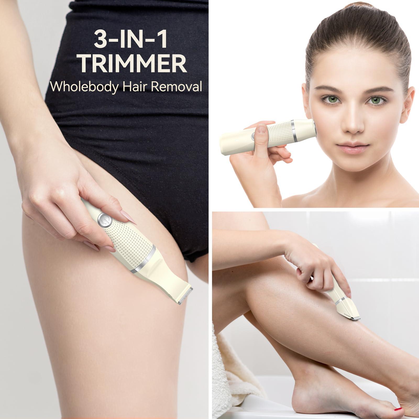 unibono 3-in-1 Electric Razor for Women - Waterproof Bikini Trimmer,Rechargeable Electric Shaver for Lady,Pubic Hair Trimmer Women,Personal Trimmer Groomer for Body Hair (Cream, LY) - Image 2