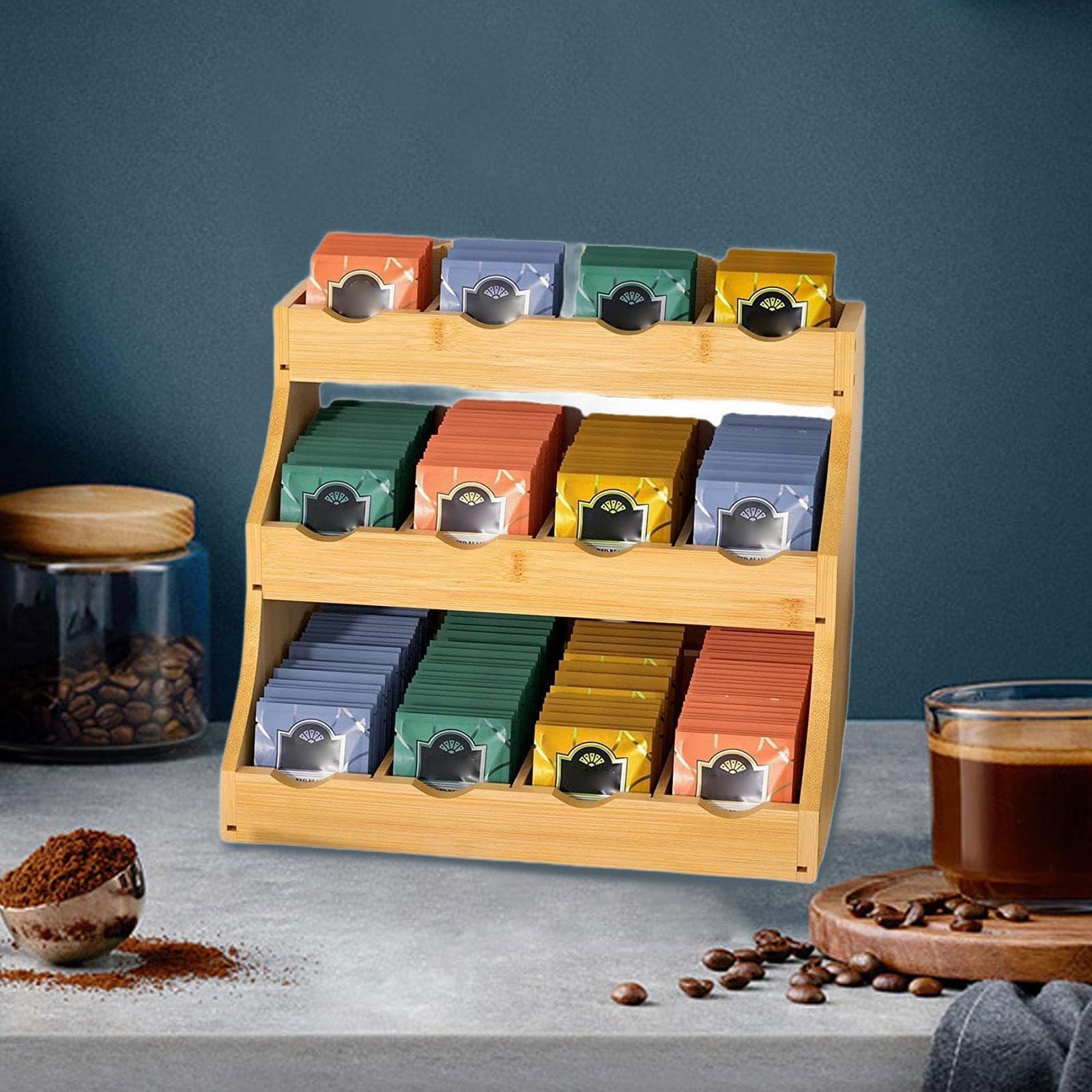 DimyFew Tea Bag Organizer Coffee Pod Holder Wooden Condiment Storage Stand Seasoning Rack for Cabinet Countertop Kitchen Break Rooms - Image 5