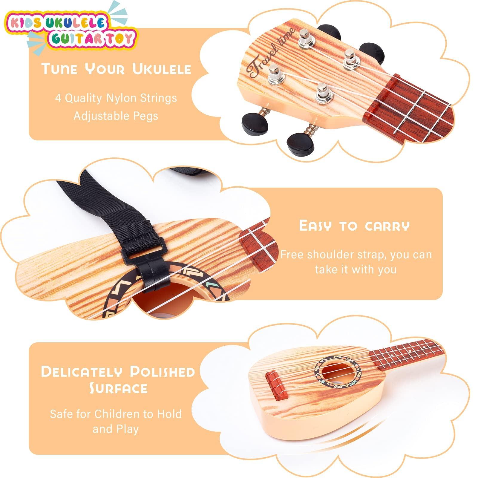 YOLOPLUS+ 17 Inch Kids Ukulele Guitar Toy 4 Strings Mini Children Musical Instruments Educational Learning Toy for Toddler Beginner Keep Tone Anti-Impact Can Play with Picks/Strap/Primary Tutorial - Image 4