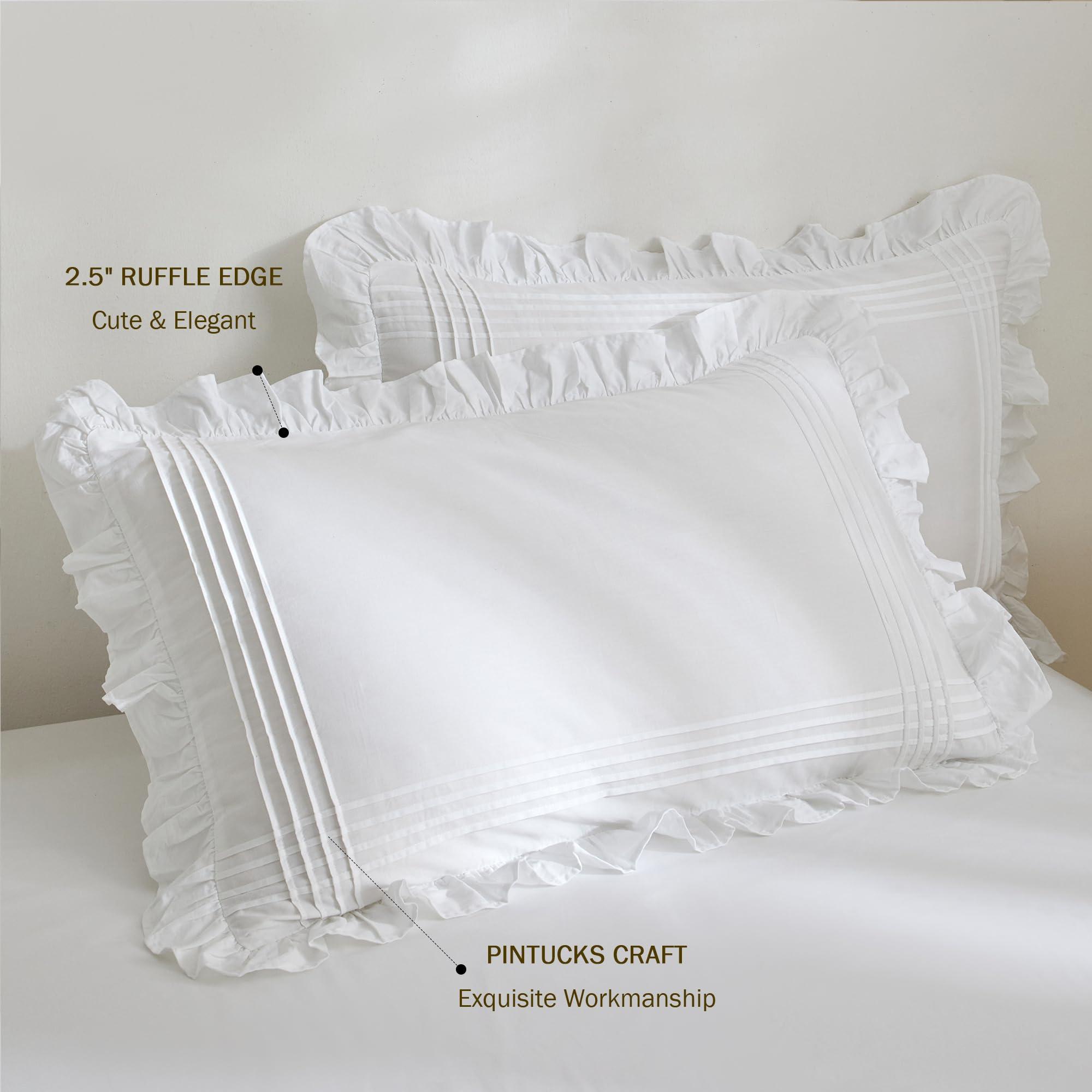 Ranznaz Ruffled Pillow Shams Standard Size Set of 2, 100% Cotton White Ruffle Pillow Cases with Pintucks, Farmhouse French Shabby Chic Pillowcases for Bedding, 20x26 Inch - Image 6