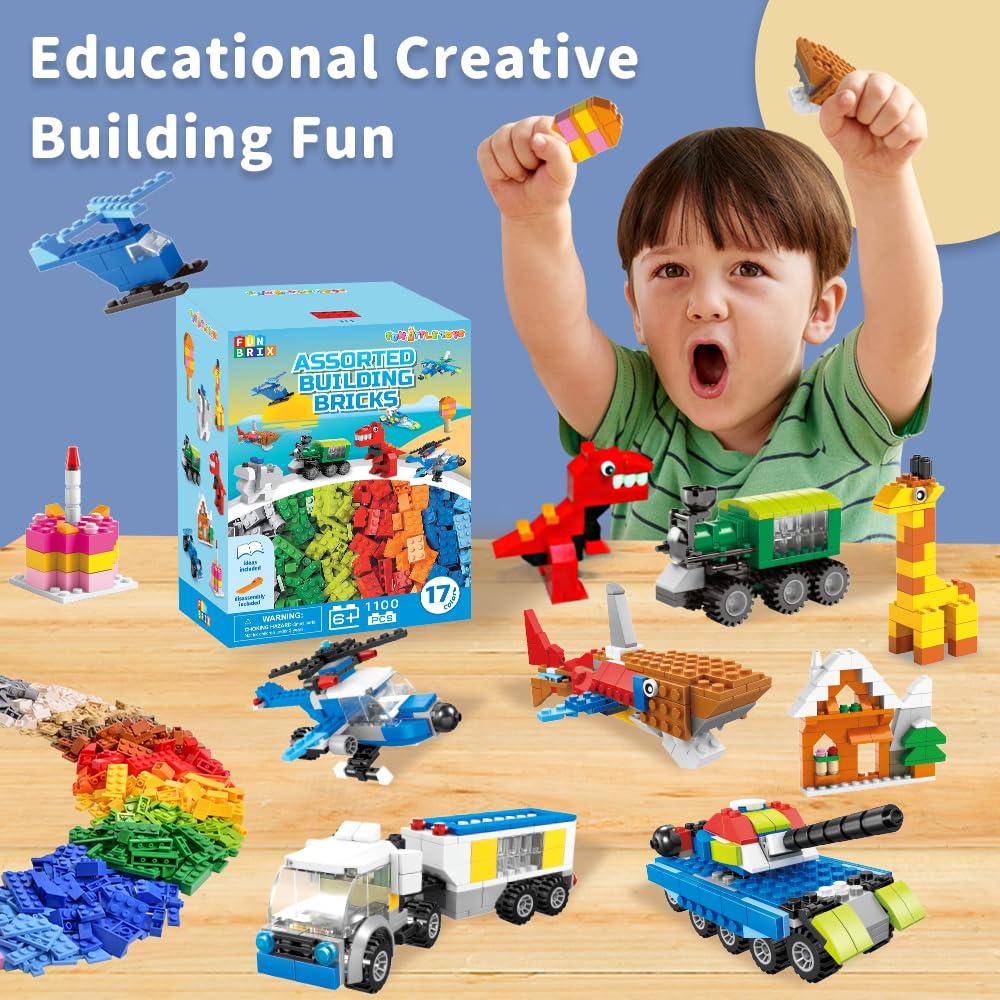1100 Piece Building Blocks Classic Building Toys, Creative Bulk Building Bricks Sets Compatible with Legos Baseplate Sets 17 Colors Mixed 147 Shapes for Kids Party Favors Birthday - Image 2