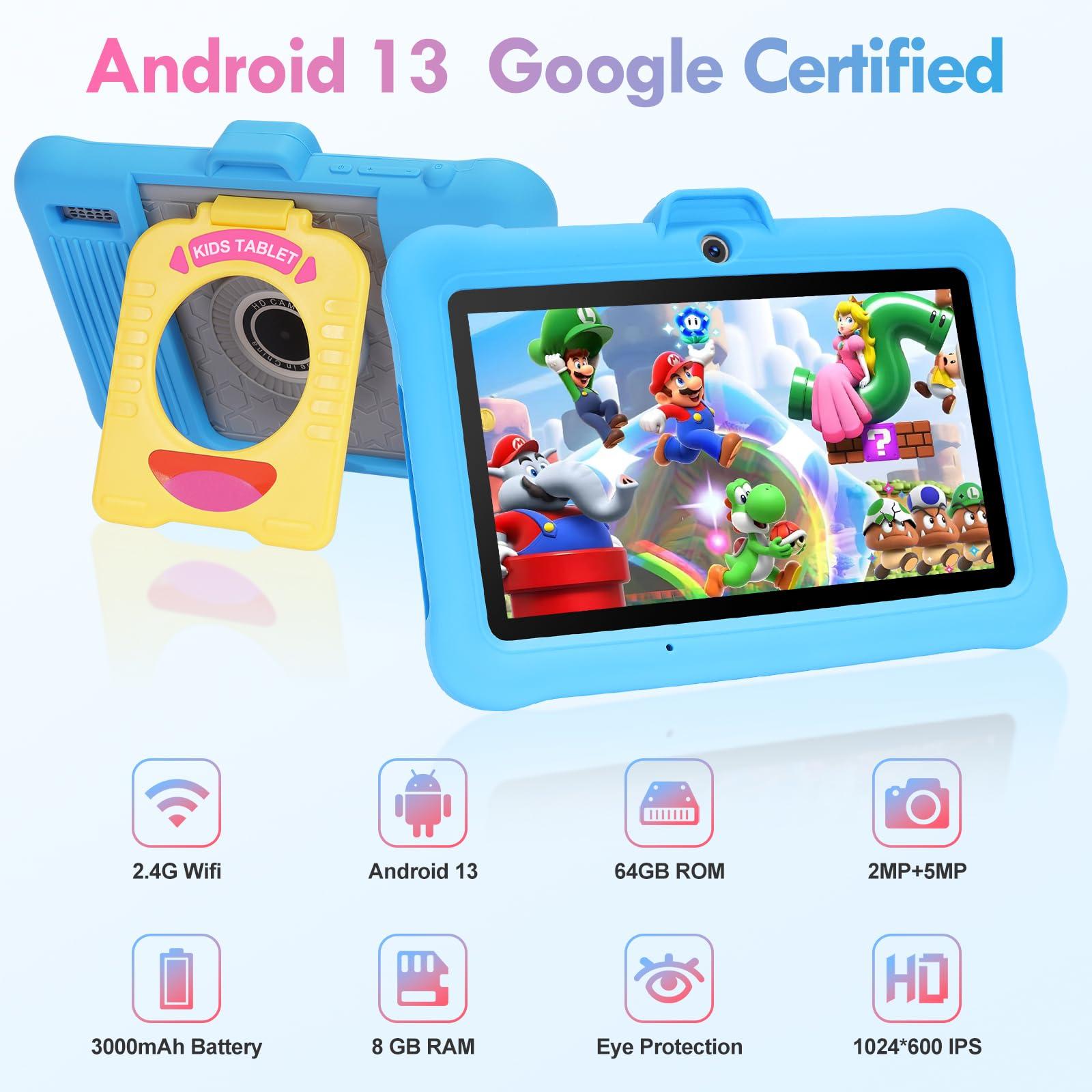 SUMTAB Kids Tablet 7 inch Android 13 Tablet for Kids (Ages 2-14), 8GB RAM 64GB ROM 128GB Expand,Software Pre-Installed, Bluetooth, WiFi,with Shockproof Case - Image 2