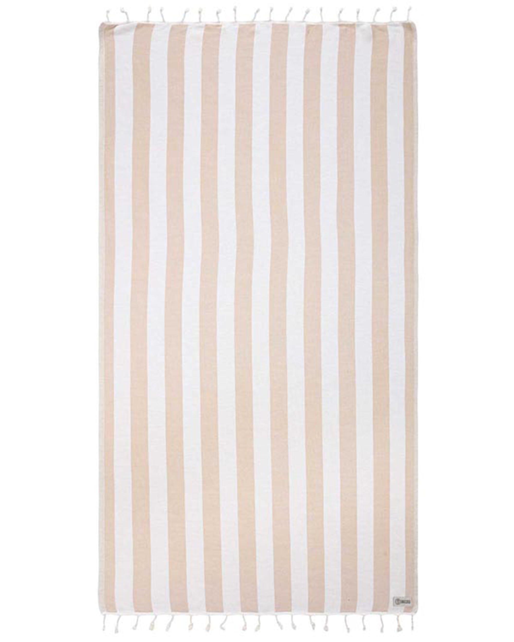 Sand Cloud Turkish Beach Towel - 100% Organic Cotton Turkish Bath Towels - Ultra Soft, Sand Free & Quick Dry Towel for Beach, Pool, or Picnic Blanket - As Seen on Shark Tank - Stripe (Beige)