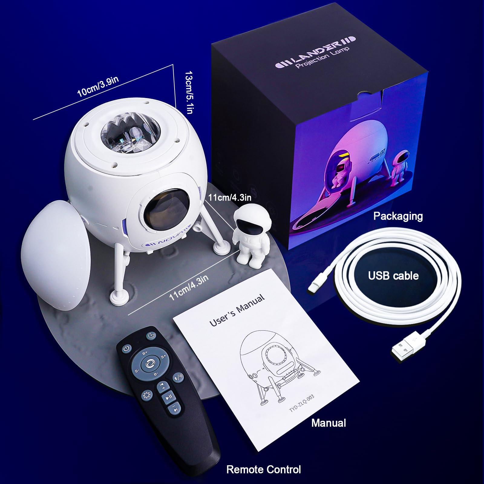 Galaxy Projector for Bedroom - Northern Lights Aurora Projector BT Speaker, White Noises, Remote, Timer, Lunar Module Design LED Night Lamp for Gift/Birthday/Party/Ceiling - Image 7