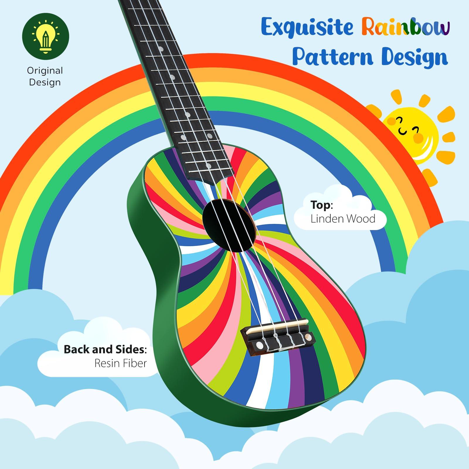 CAHAYA Soprano Ukulele Beginner Kit: 21-Inch Ukulele Cartoon-Themed with Gig Bag Shoulder Strap and Fretboard Stickers for Kids Adults Hawaiian Ukulele Gift Set - Image 2