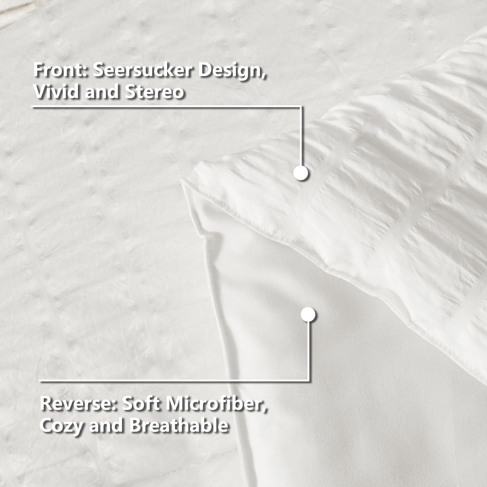 CozyLux Queen Comforter Set White Seersucker 7 Pieces Bed in a Bag Queen Comforter Set with Sheets, Luxury Soft Bedding Set with Down Alternative Comforter, Sheets, Pillowcases & Shams for All Seasons - Image 7