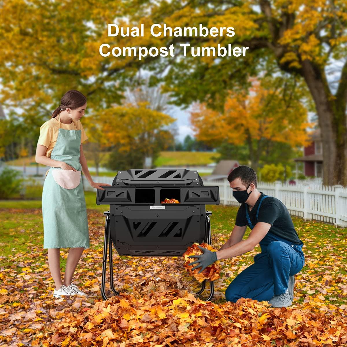 Compost Tumbler Bin Composter Dual Chamber 43 Gallon (Bundled with Pearson's Gardening Gloves) - Image 2