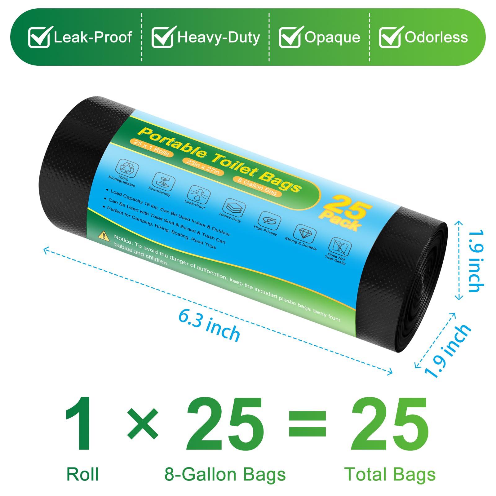 Portable Toilet Bags - 8 Gallon Camping Toilet Bags, Biodegradable Travel Potty Bag for Portable Toilet, Thickened Camp Toilet Waste Bags for 5 Gallon Bucket Toilet, Compostable Trash Bags - Image 2