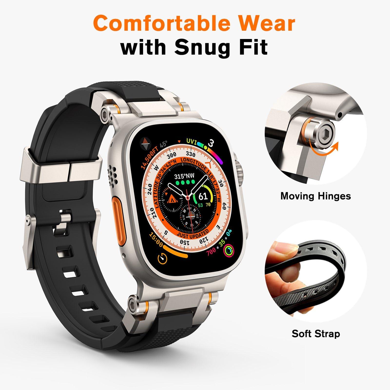 amBand Bands Compatible with Apple Watch Ultra 2/1 49mm, M1 Sport Series Rugged Durable Strap with Metal Connector to Match Ultra's Titanium Case for iWatch 49 mm Men Titanium/Black - Image 4