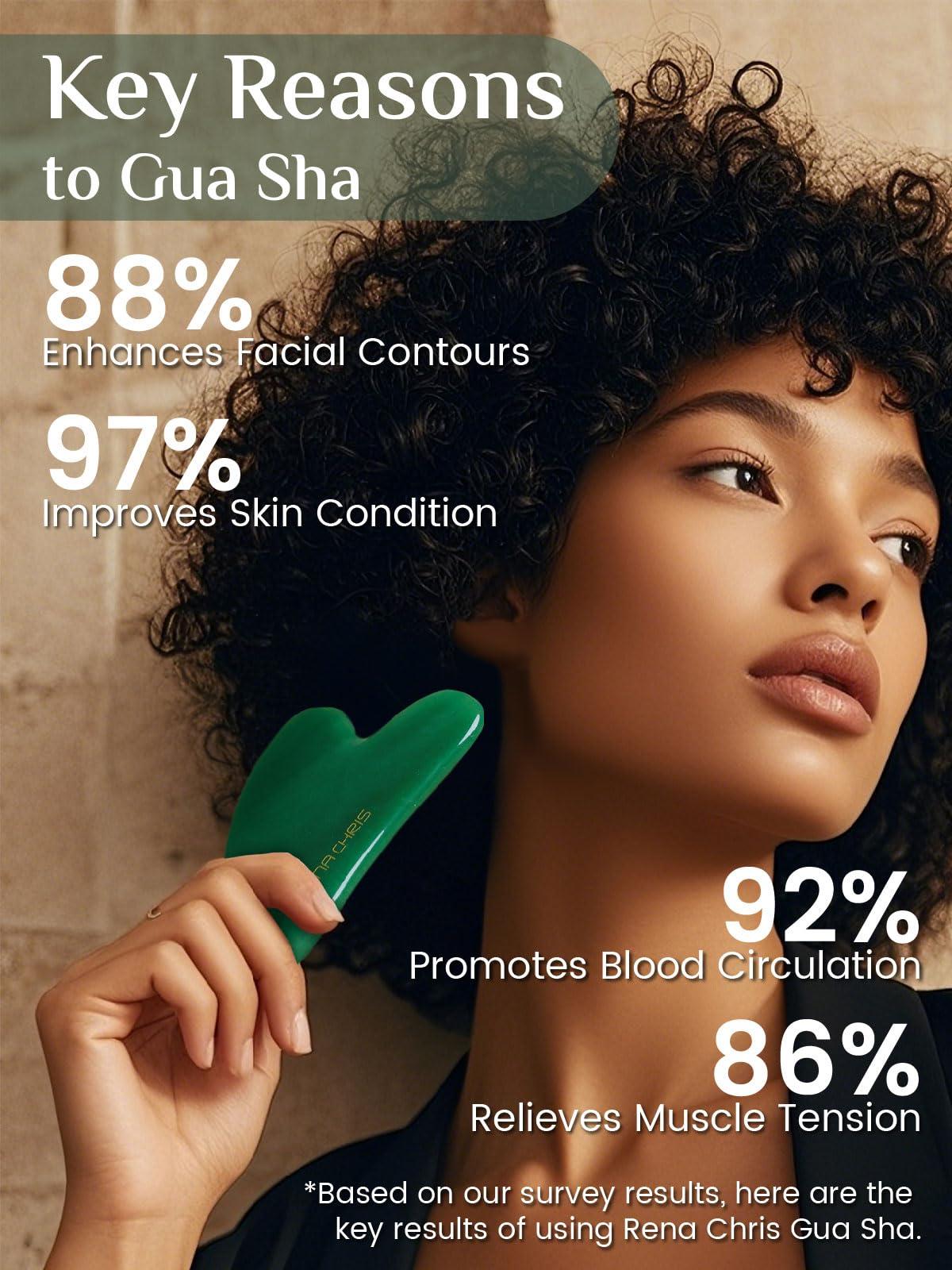 Rena Chris Gua Sha Facial Tools, Natural Jade Stone Guasha, Manual Massage Sticks for Jawline Sculpting and Puffiness Reducing, Facial Massage Tool, Skin-Care Tool (Green) - Image 4