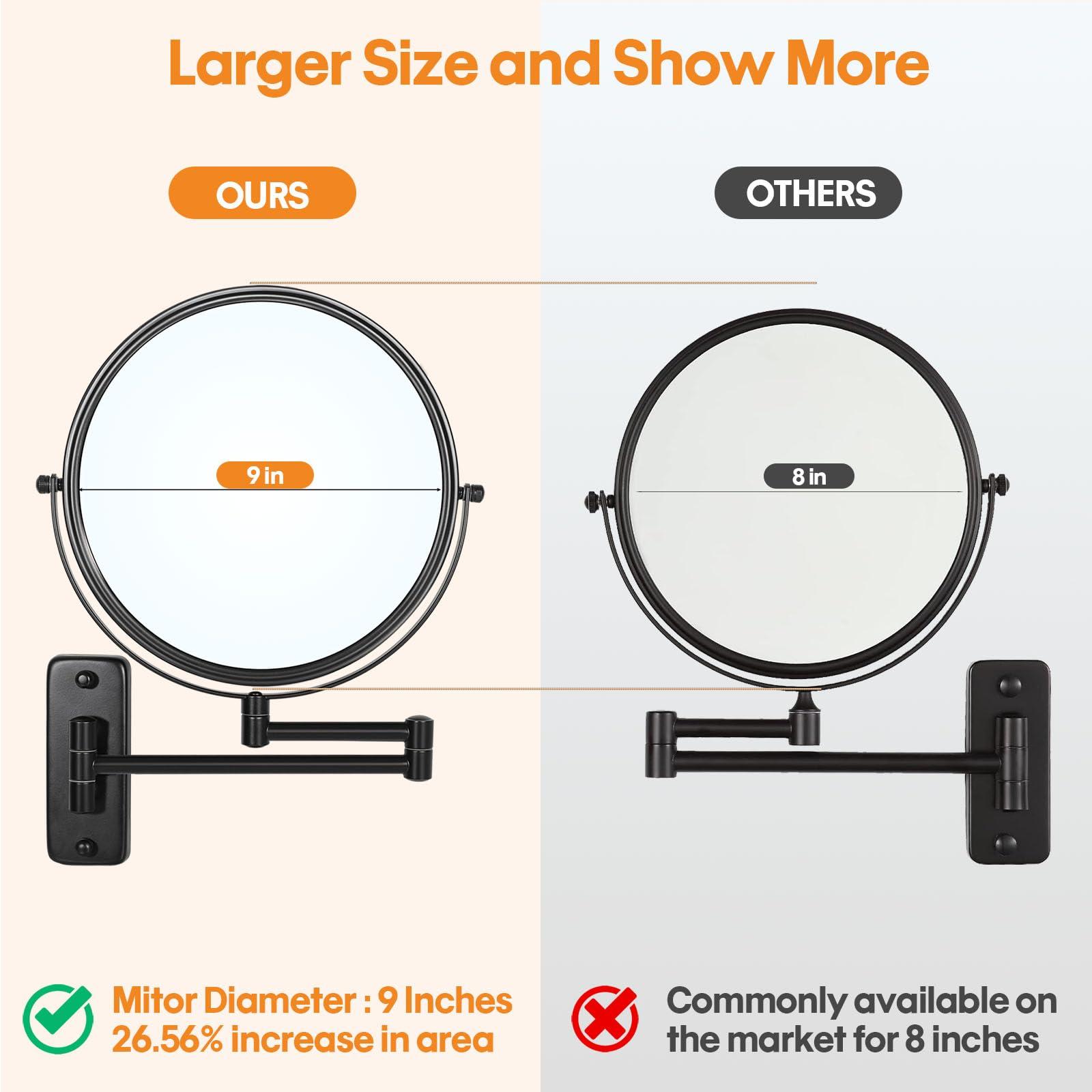 Large Size 9-in Wall Mounted Magnifying Makeup Mirror 1X/10X Magnification,Extendable Bathroom Mirrors Wall Mount Vanity Mirror for Shaving,12-in Folding Arm,Flexible Adjustable,Space-Saving,No Light - Image 4