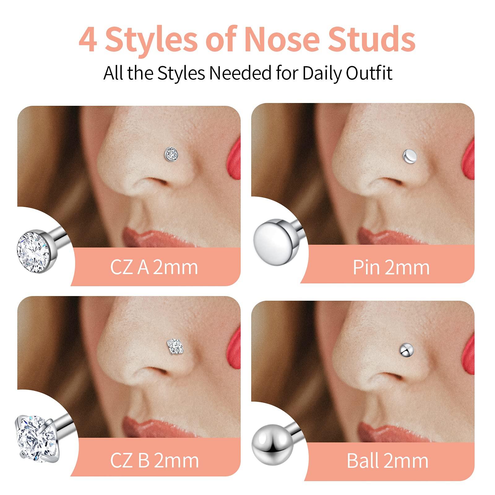 Surgical Steel Nose Piercing Jewelry - 20G & 18G Nose Rings & Studs, Hoops 8mm-12mm, CZ Diamond 1.5mm-3mm, L-Shaped & Hoop Styles for Women & Men - Image 5