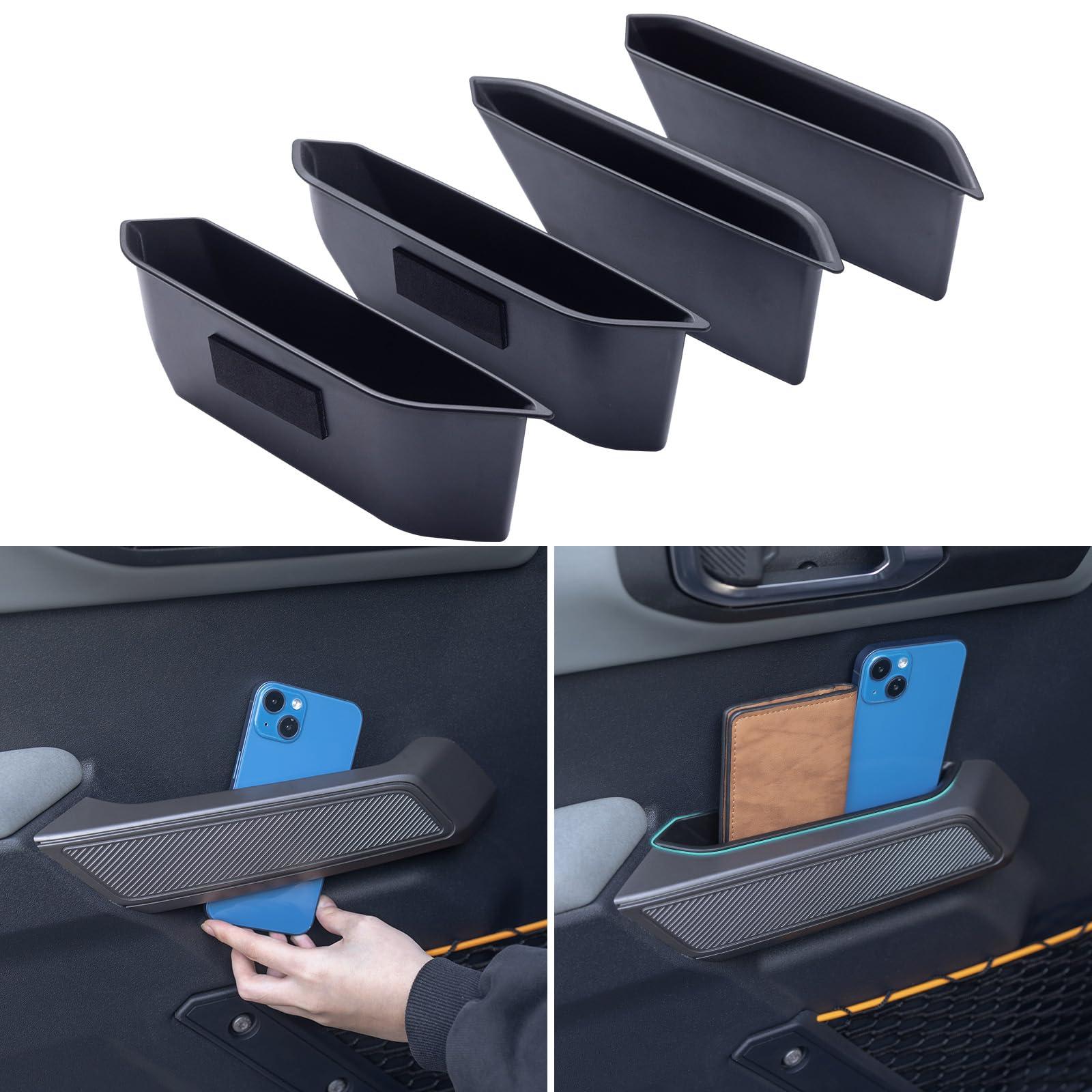 TOPINSTALL 4 Door Handle Storage Box Compatible with Ford Bronco 2021-2025 Accessories, Phone Holder Front and Rear Door Grab Handle Pocket Storage ABS Plastic-4PCS (Not for Sport Model)