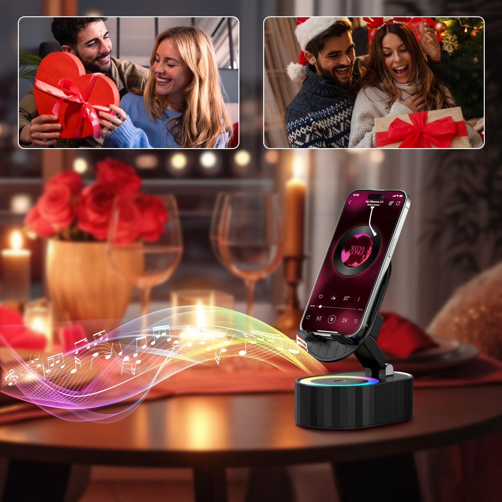AKLLCCR Wireless Induction Audio Bluetooth Speaker 5in1 Phone Holder Emergency Rechargeable (3000mAh) with Colorful Ambient Light 300° Foldable for Tablet iPhone Android, Gifts for Men Women (Black) - Image 9