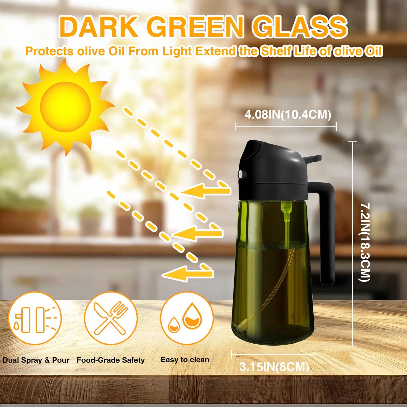 Hnndlra 2 In 1 Oil Dispenser Bottle Spray and Pour, 16oz/470ml Olive Oil Dispenser Bottle Spray, Precise Control Kitchen Gadgets, For Cooking, Air Fryer, Salad, Frying, BBQ (Black) - Image 2
