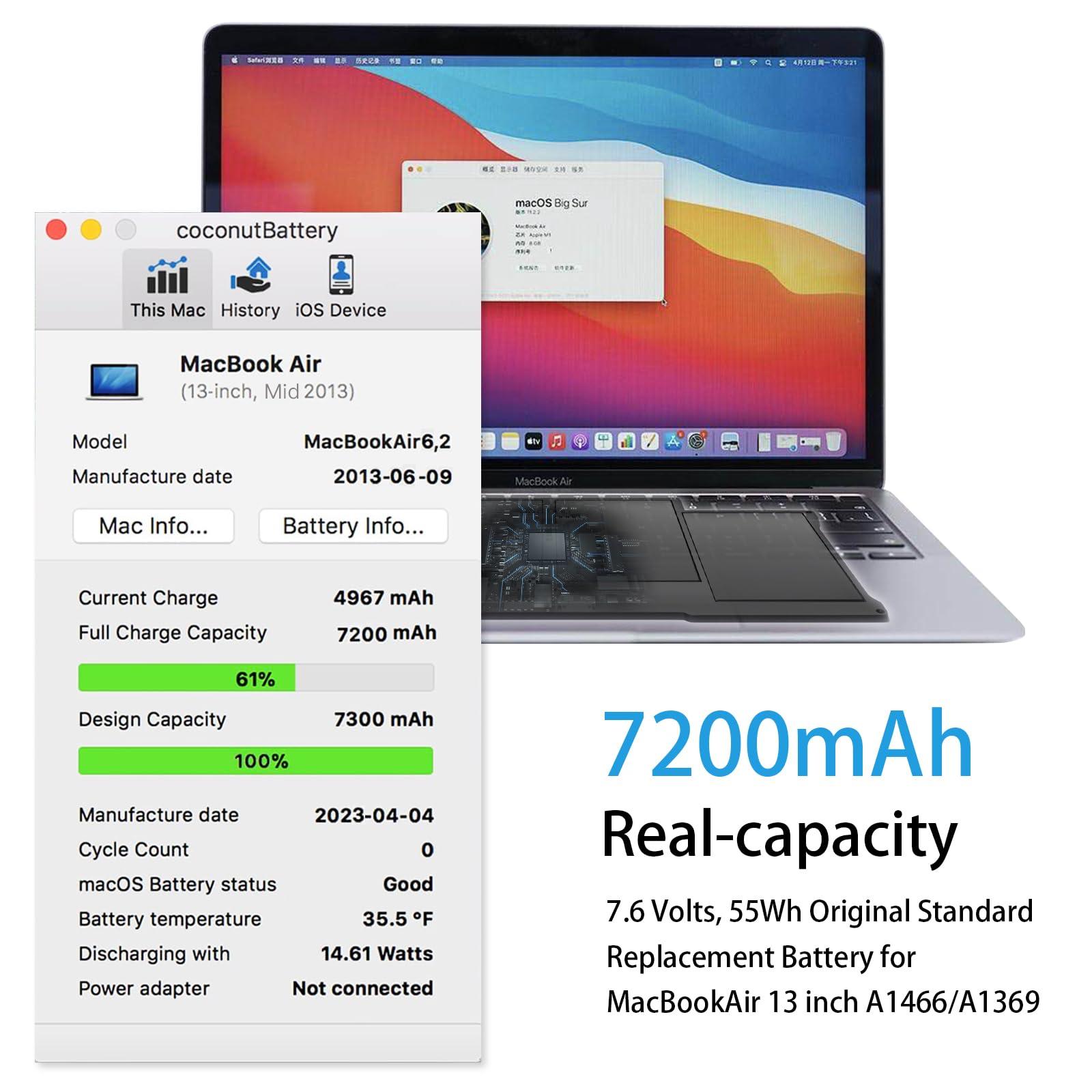 JGTM A1466 Battery Replacement for MacBook Air 13 inch 2017 2015 2014 2013 2012 2011 2010 Mac Model A1466 A1369 Batteria Type A1496 A1370 A1405 Capacity 7.6V 55Wh 7200mAh - Image 2