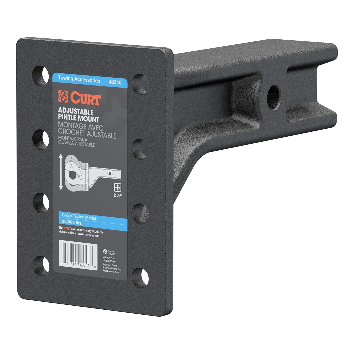 CURT 48348 Adjustable Pintle Mount for 2-1/2-Inch Hitch Receiver, 20,000 lbs, 7-1/4-Inch Height, 10-3/4-Inch Length, CARBIDE BLACK POWDER COAT - Image 7